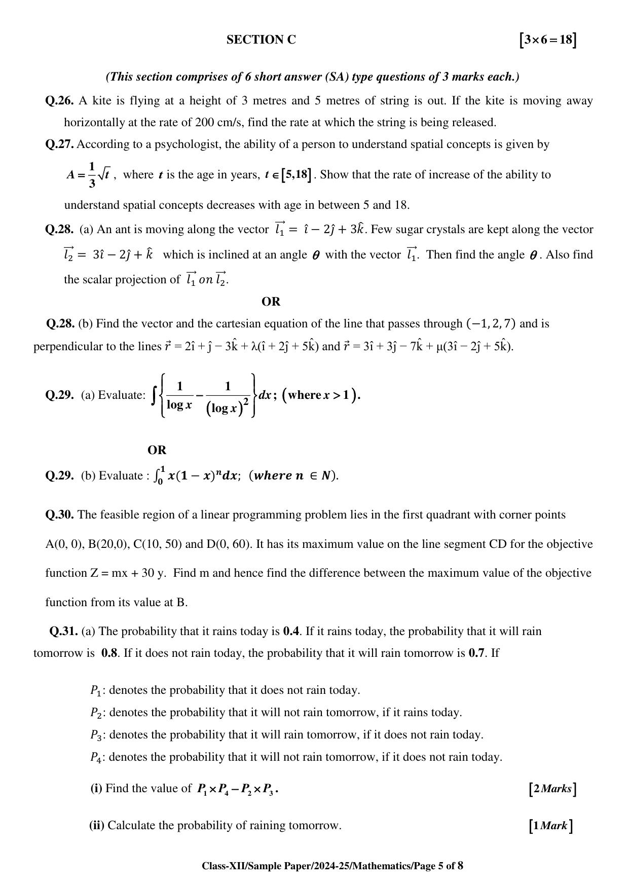 CBSE Class 12 Mathematics (For Visually Impaired) Sample Question Paper 2024-25 - Page 5
