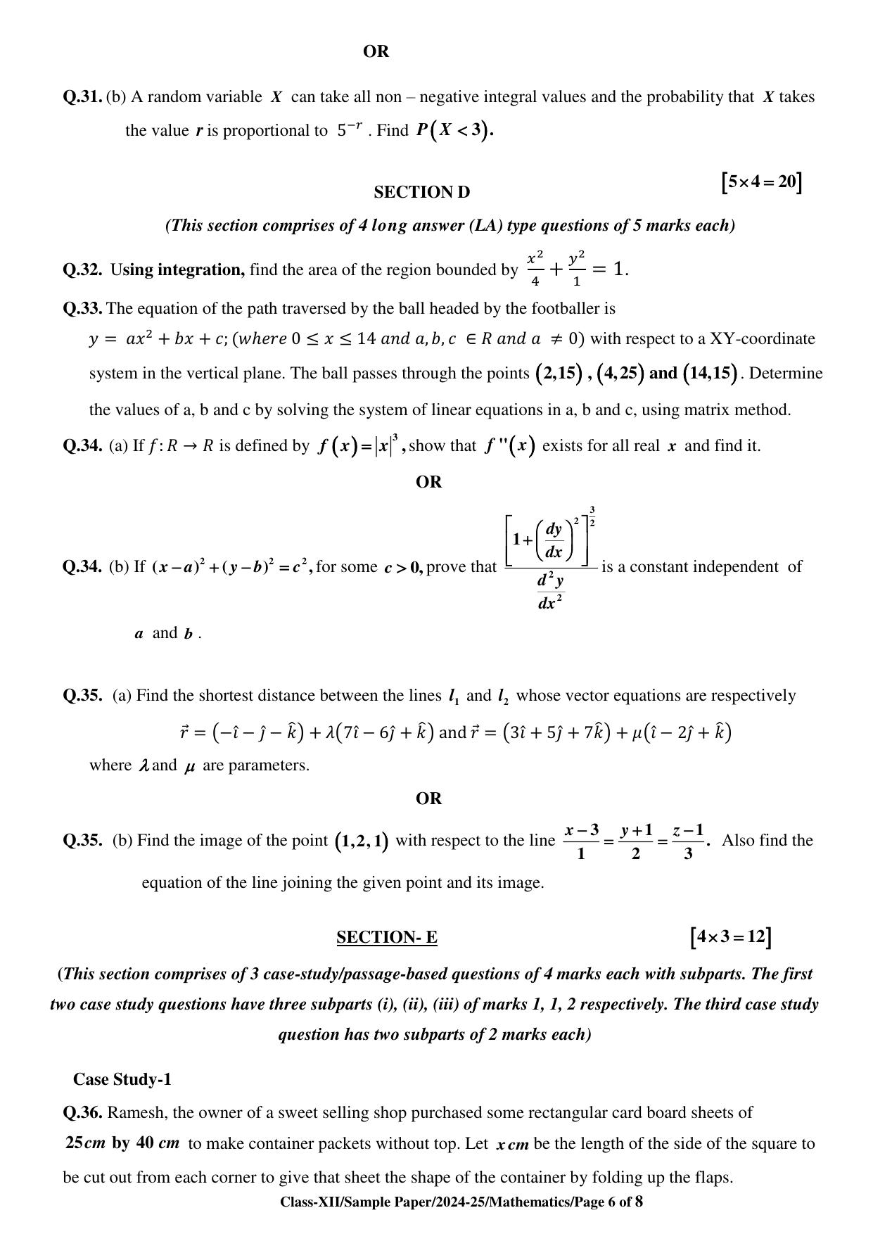CBSE Class 12 Mathematics (For Visually Impaired) Sample Question Paper 2024-25 - Page 6