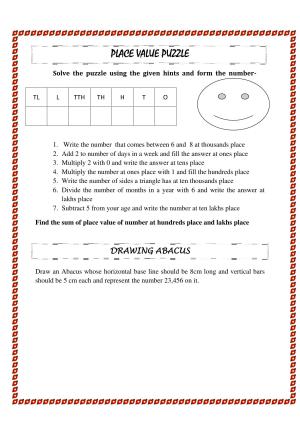 Worksheet for Class 4 Maths Assignment 78 Place Value Punies