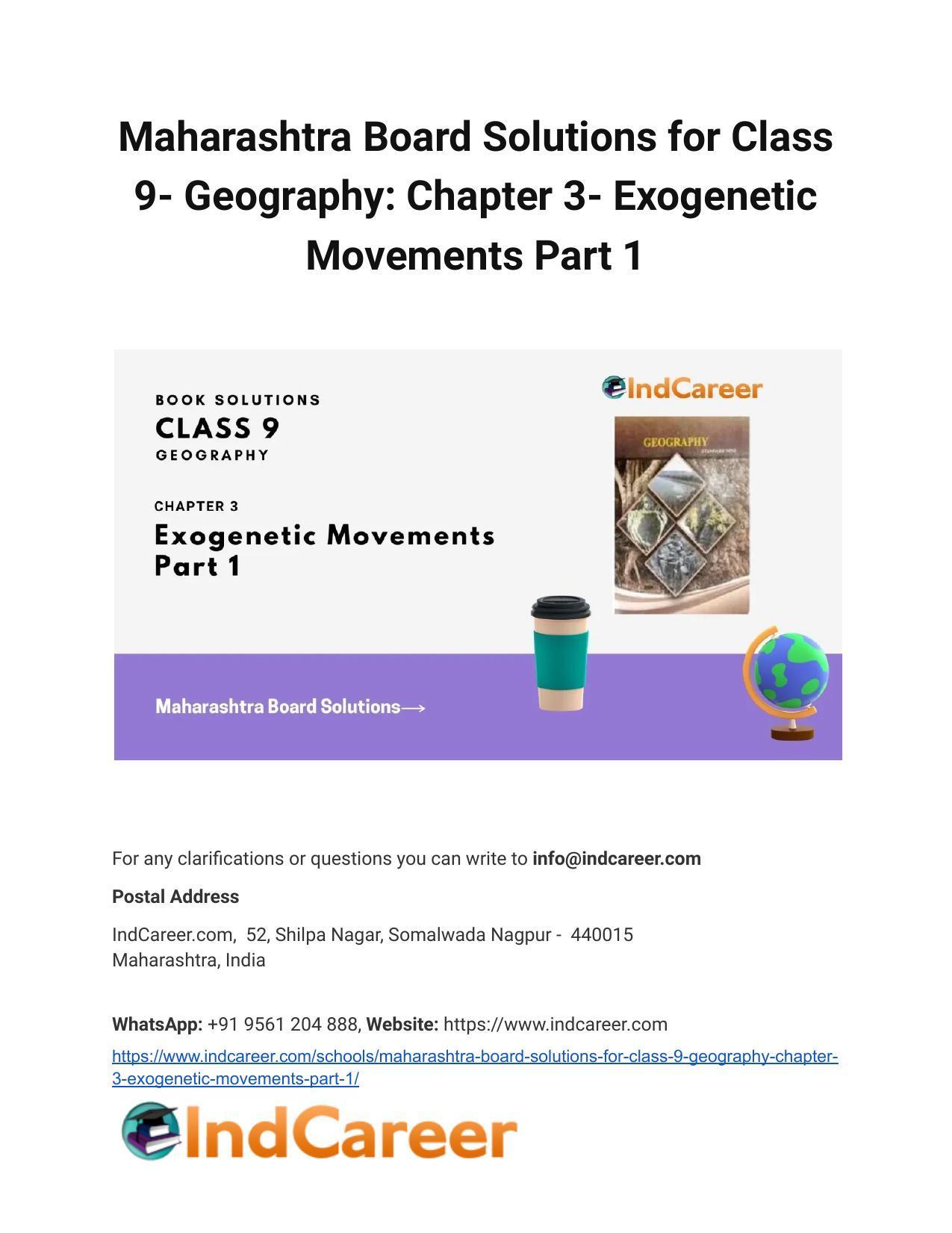 Maharashtra Board Solutions for Class 9- Geography: Chapter 3- Exogenetic Movements Part 1 - Page 1