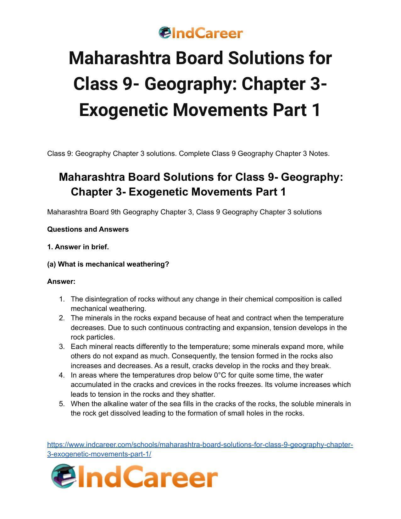 Maharashtra Board Solutions for Class 9- Geography: Chapter 3- Exogenetic Movements Part 1 - Page 2