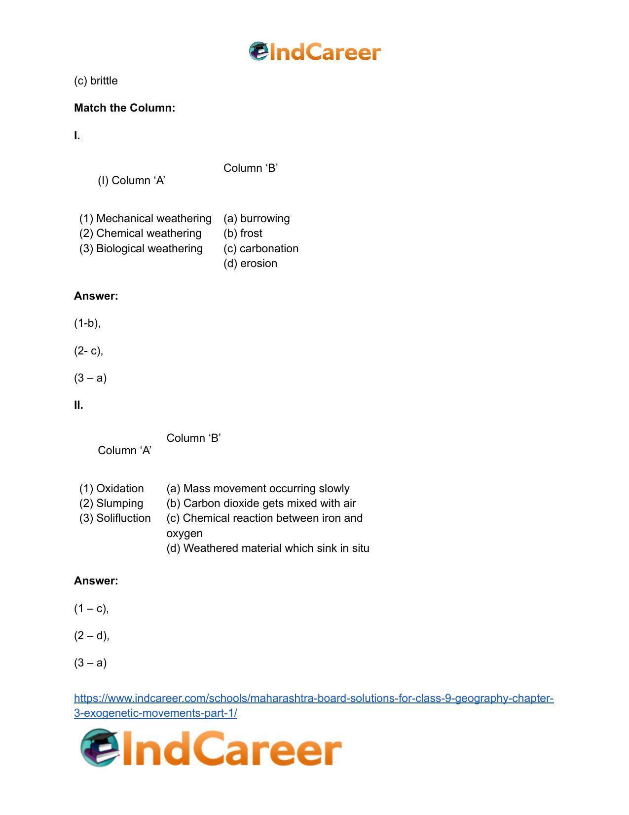 Maharashtra Board Solutions for Class 9- Geography: Chapter 3- Exogenetic Movements Part 1 - Page 11