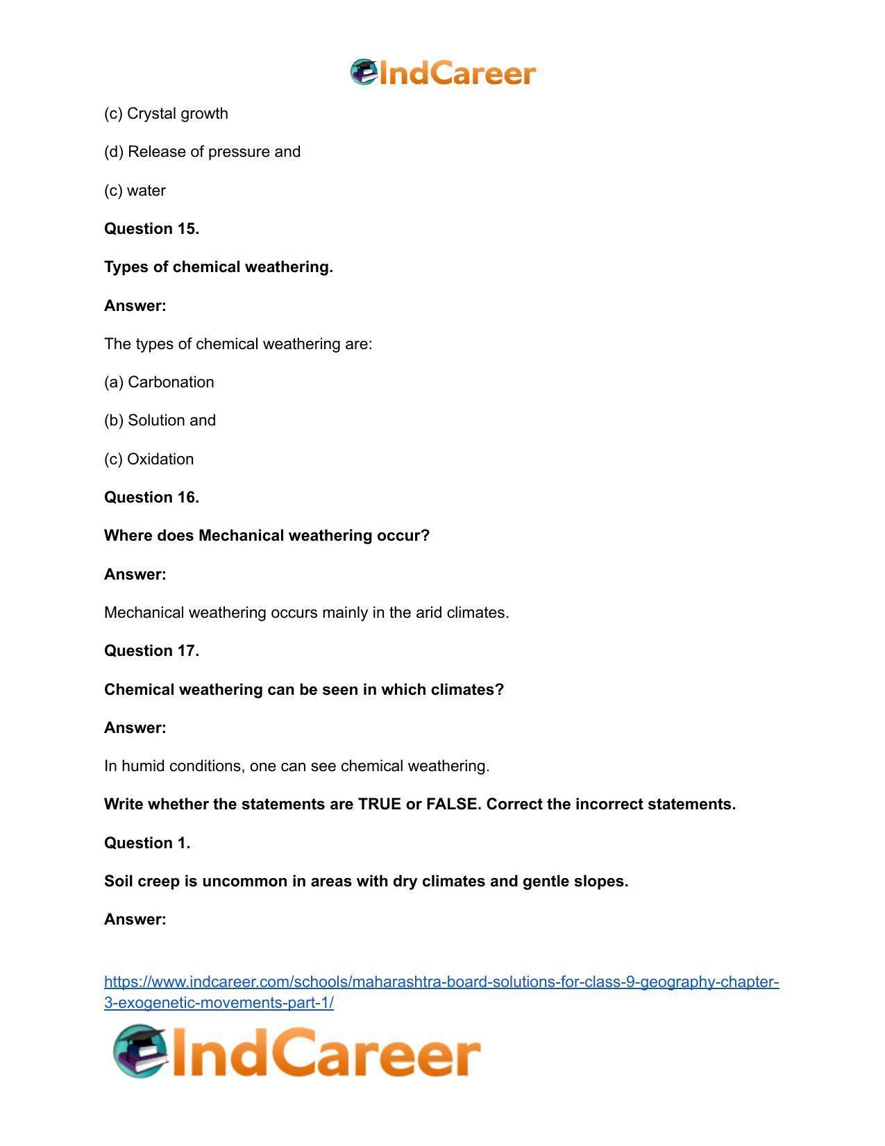 Maharashtra Board Solutions for Class 9- Geography: Chapter 3- Exogenetic Movements Part 1 - Page 15