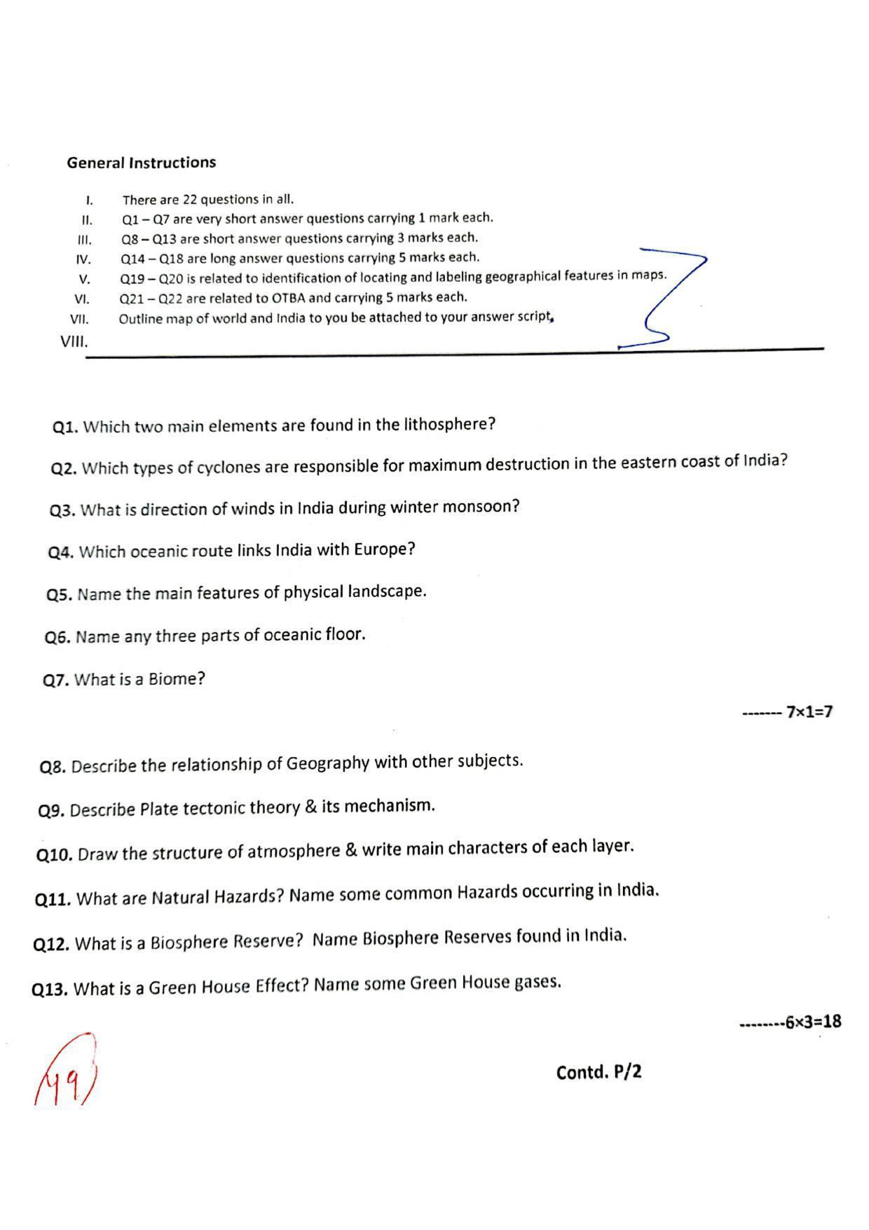 JKBOSE Class 11 Geography Model Question Paper 2023 - Page 1