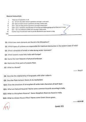 JKBOSE Class 11 Geography Model Question Paper 2023