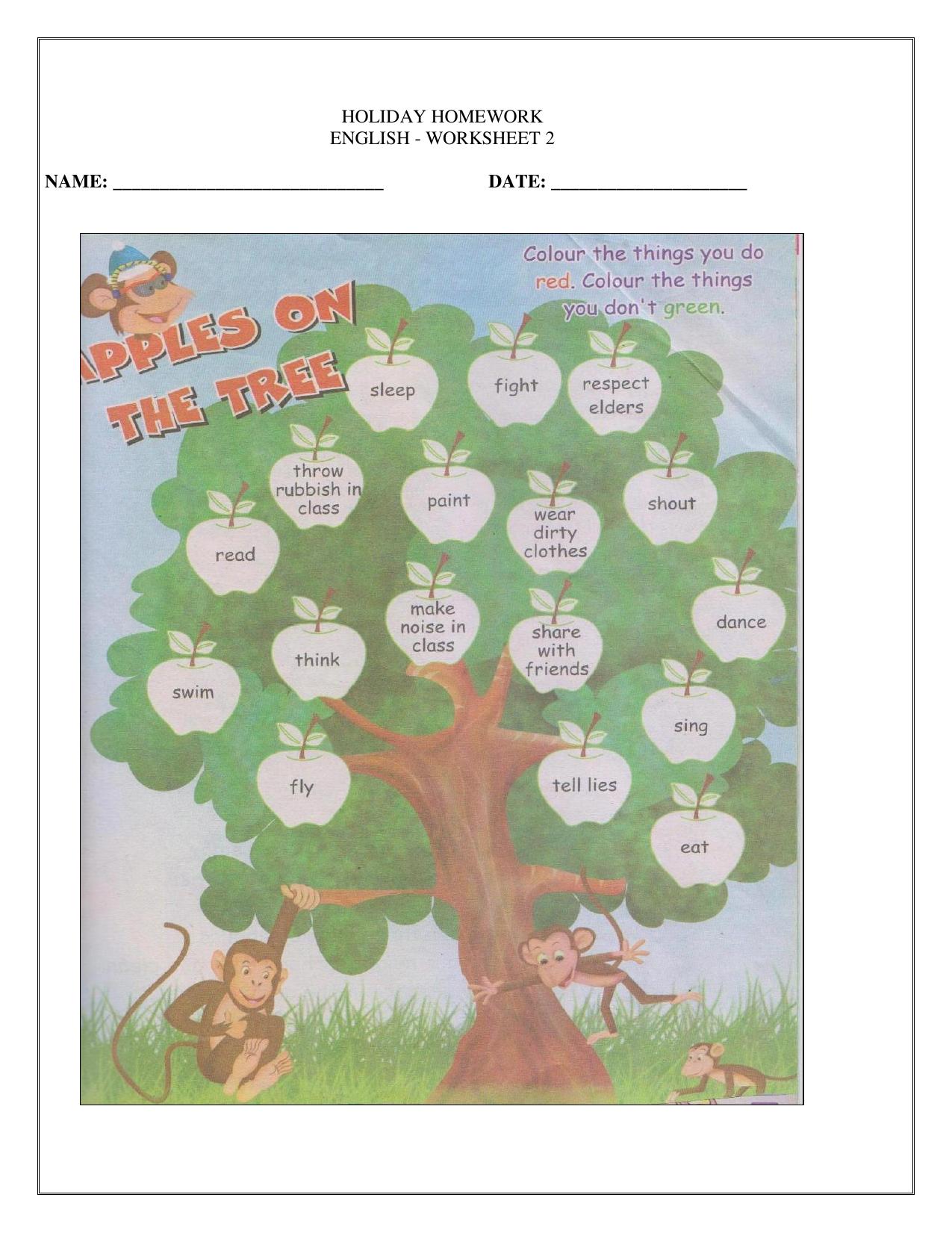 Worksheet for Class 1 English Assignment 13 - Page 1
