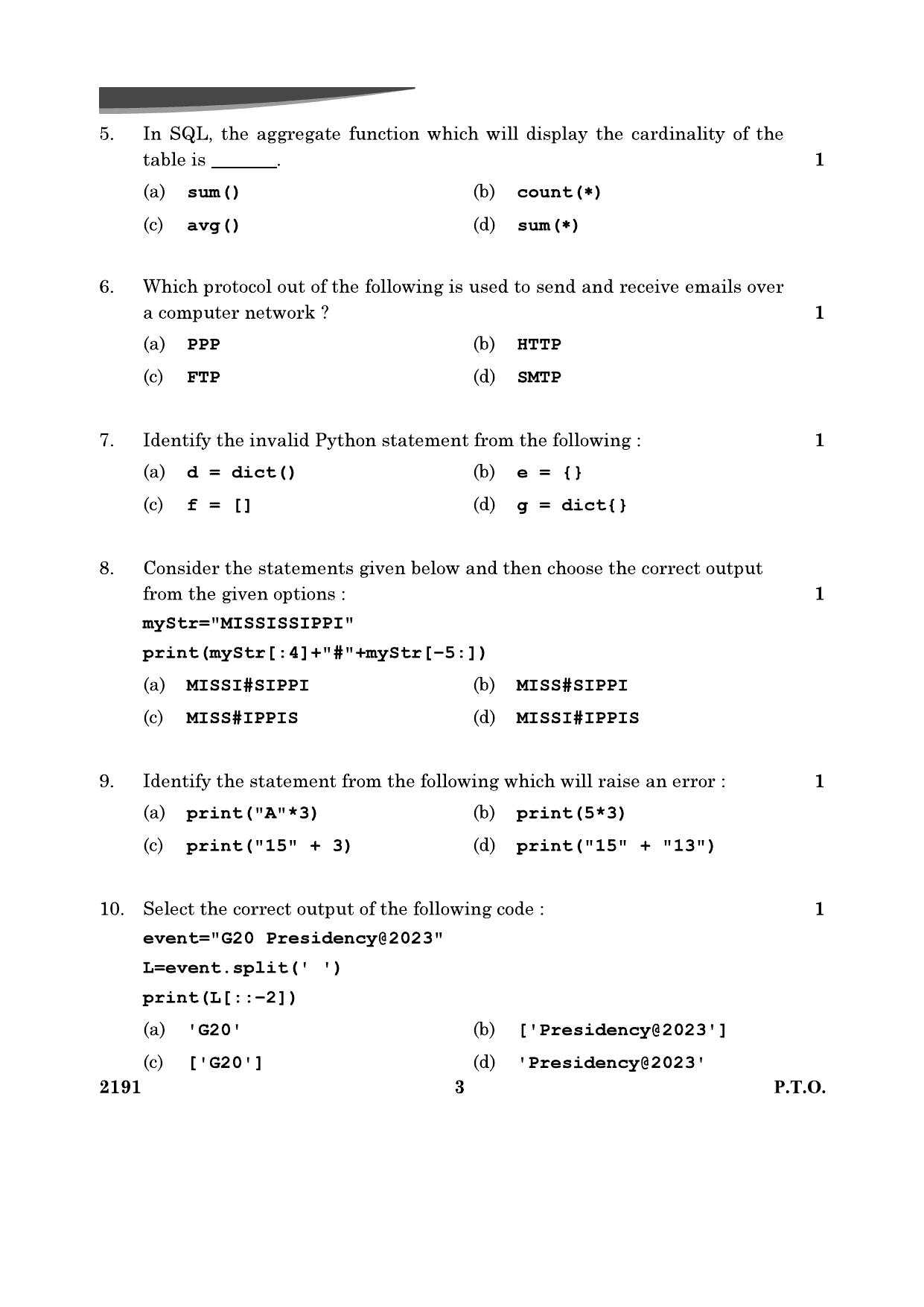 CBSE Class 12 Computer Science	2024 Question Paper - Page 3