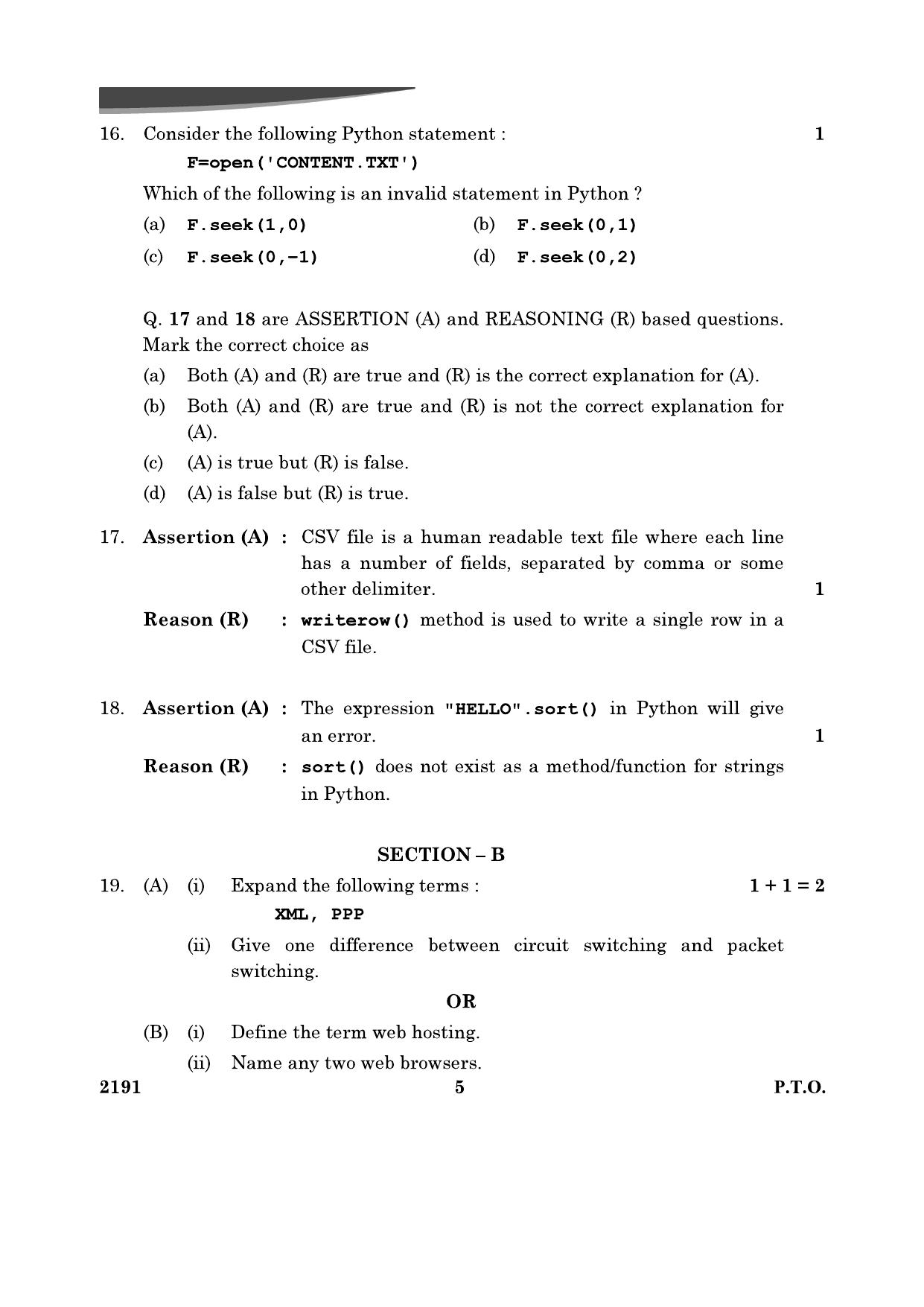 CBSE Class 12 Computer Science	2024 Question Paper - Page 5