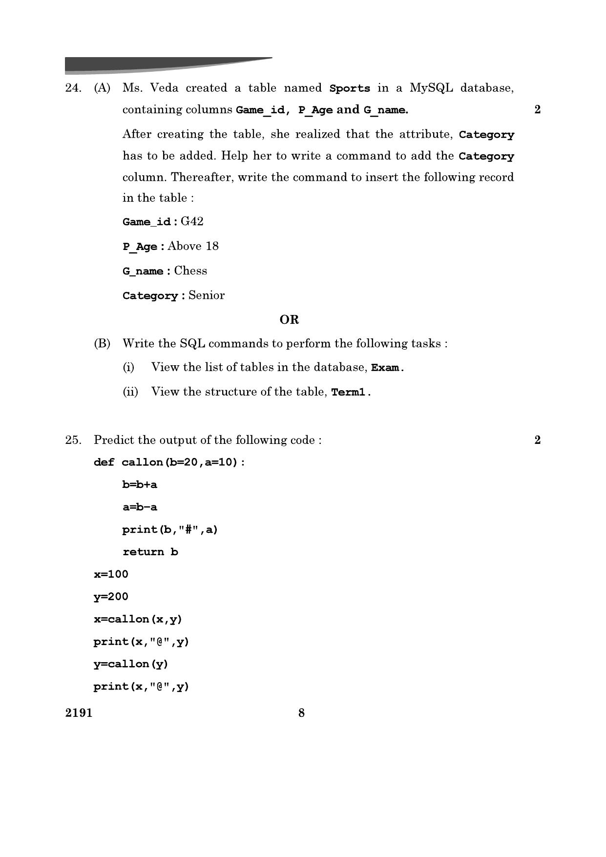 CBSE Class 12 Computer Science	2024 Question Paper - Page 8