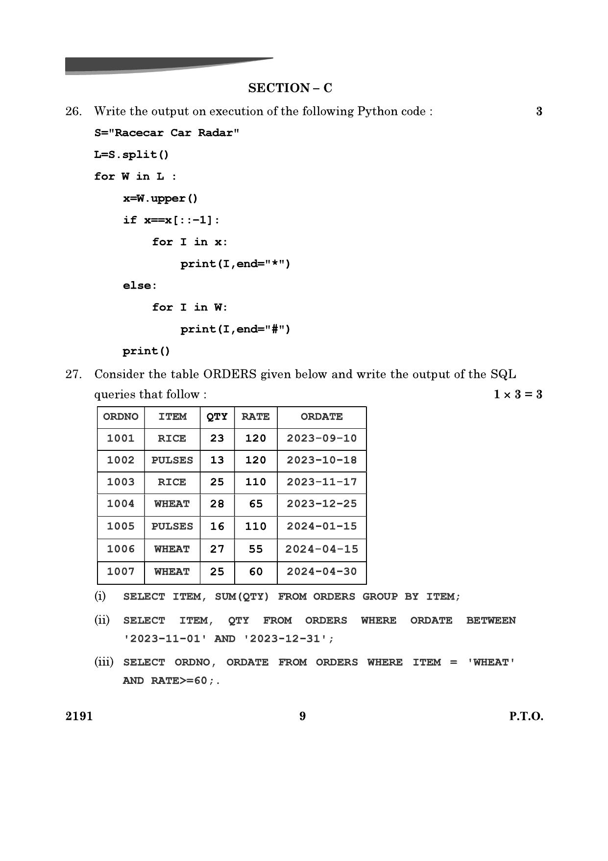 CBSE Class 12 Computer Science	2024 Question Paper - Page 9