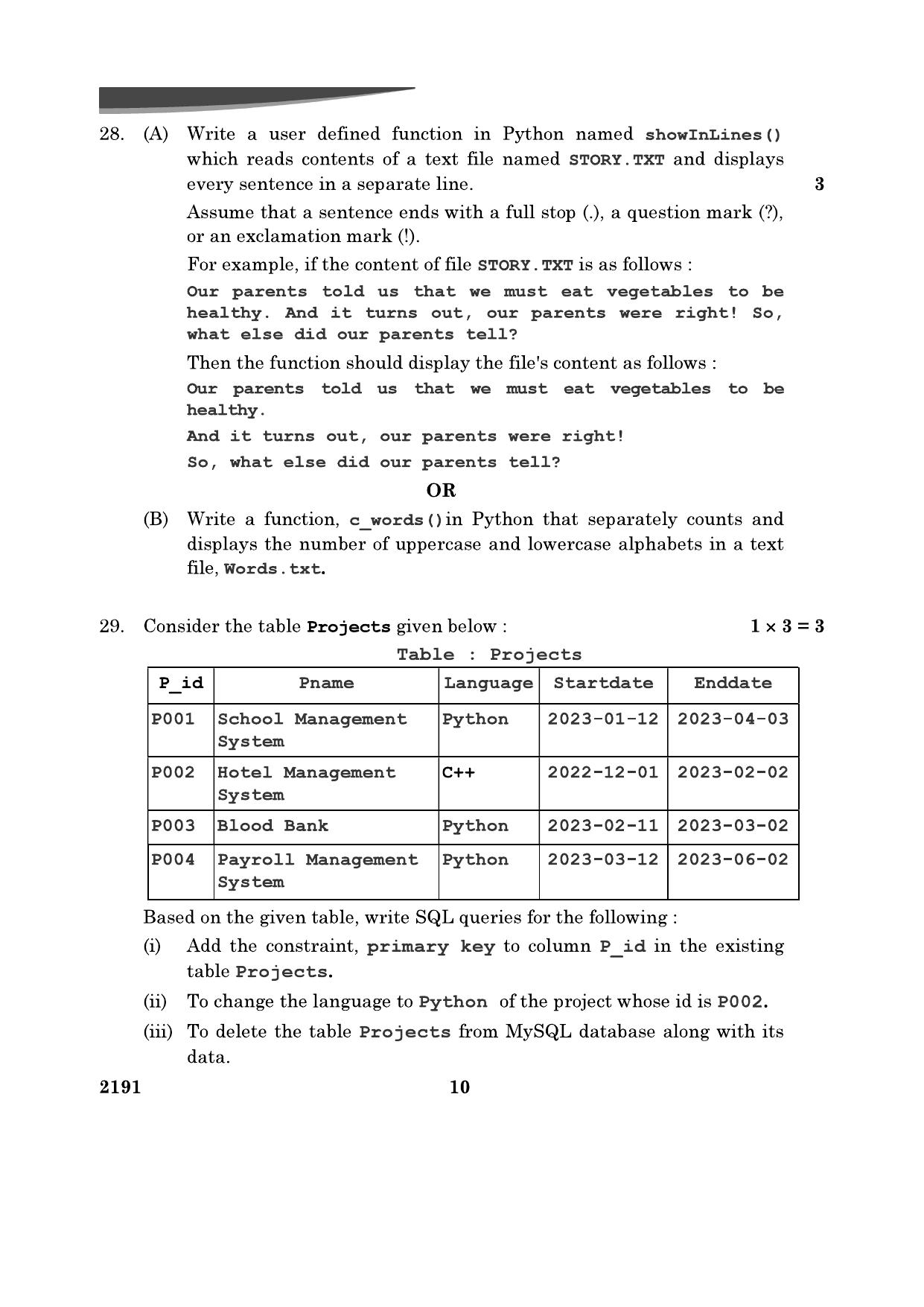 CBSE Class 12 Computer Science	2024 Question Paper - Page 10