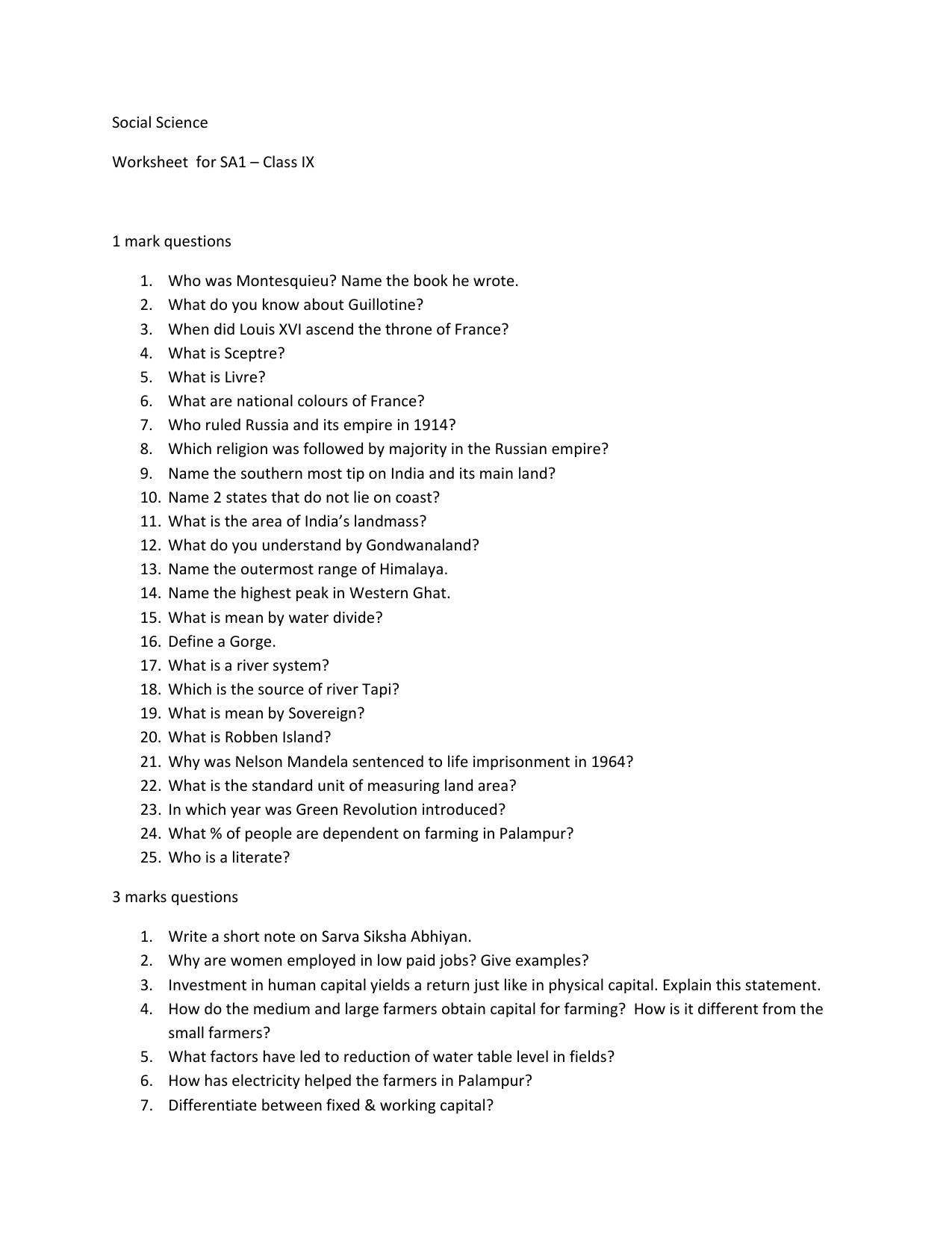CBSE Worksheets for Class 9 Social Science Assignment 8 - Page 1
