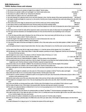 CBSE Worksheets for Class 9 Mathematics Surface areas and volumes Assignment 2