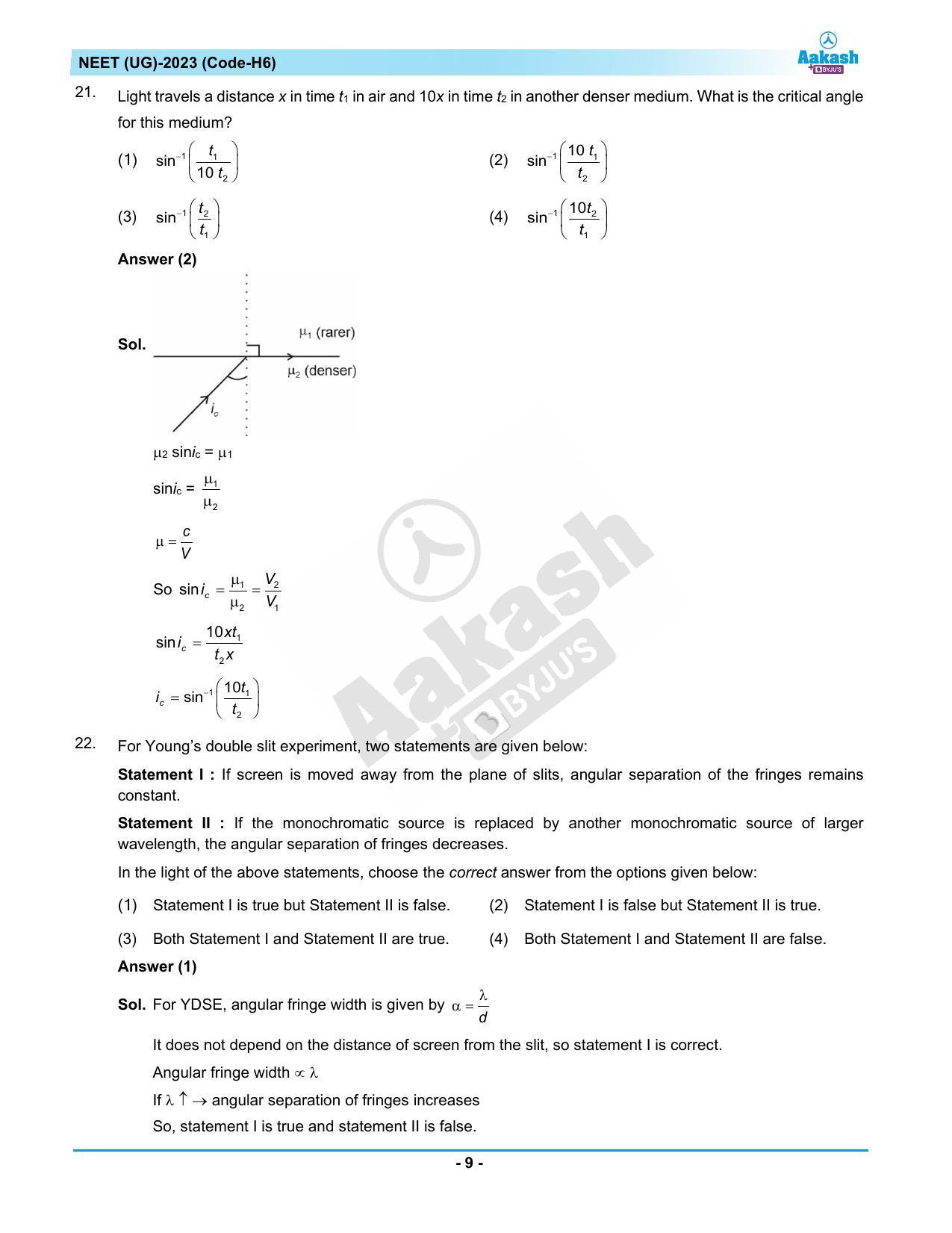 NEET 2023 Question Paper H6 (Aakash Institute) - Page 9