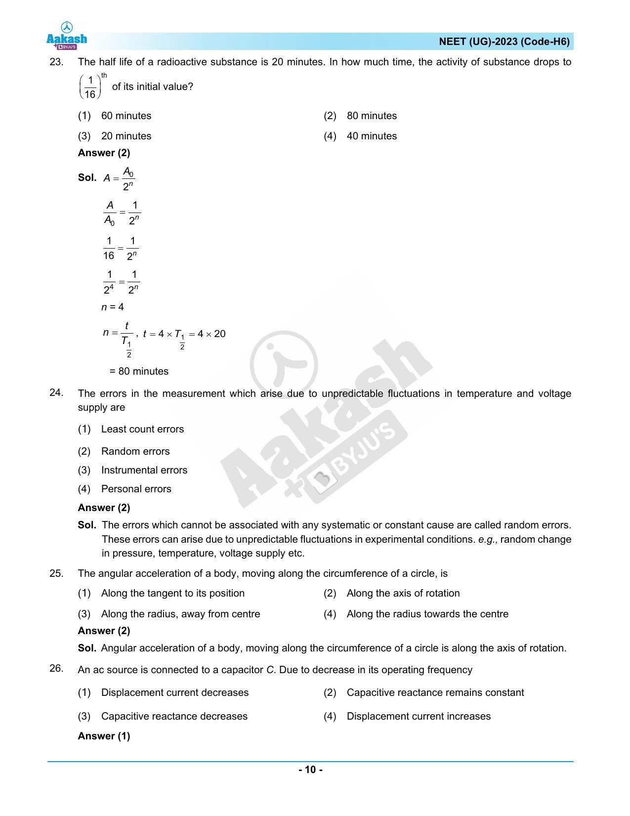 NEET 2023 Question Paper H6 (Aakash Institute) - Page 10