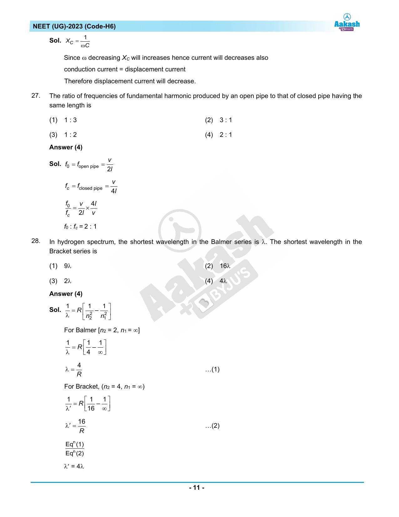 NEET 2023 Question Paper H6 (Aakash Institute) - Page 11