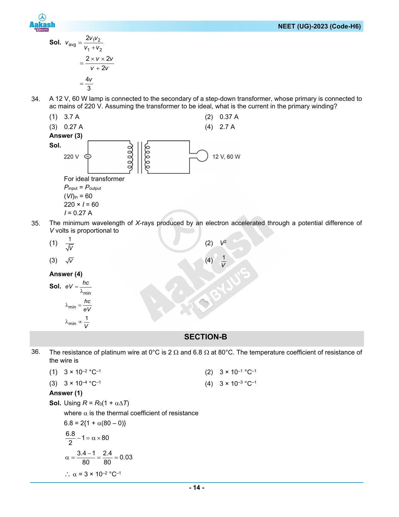 NEET 2023 Question Paper H6 (Aakash Institute) - Page 14