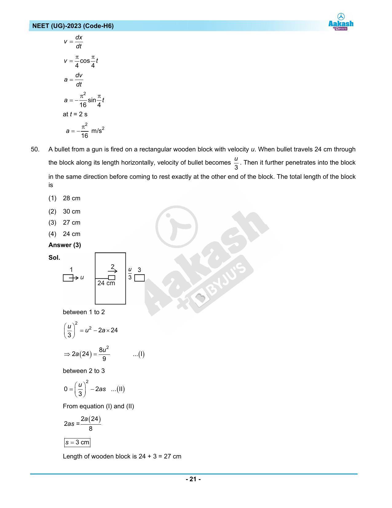 NEET 2023 Question Paper H6 (Aakash Institute) - Page 21