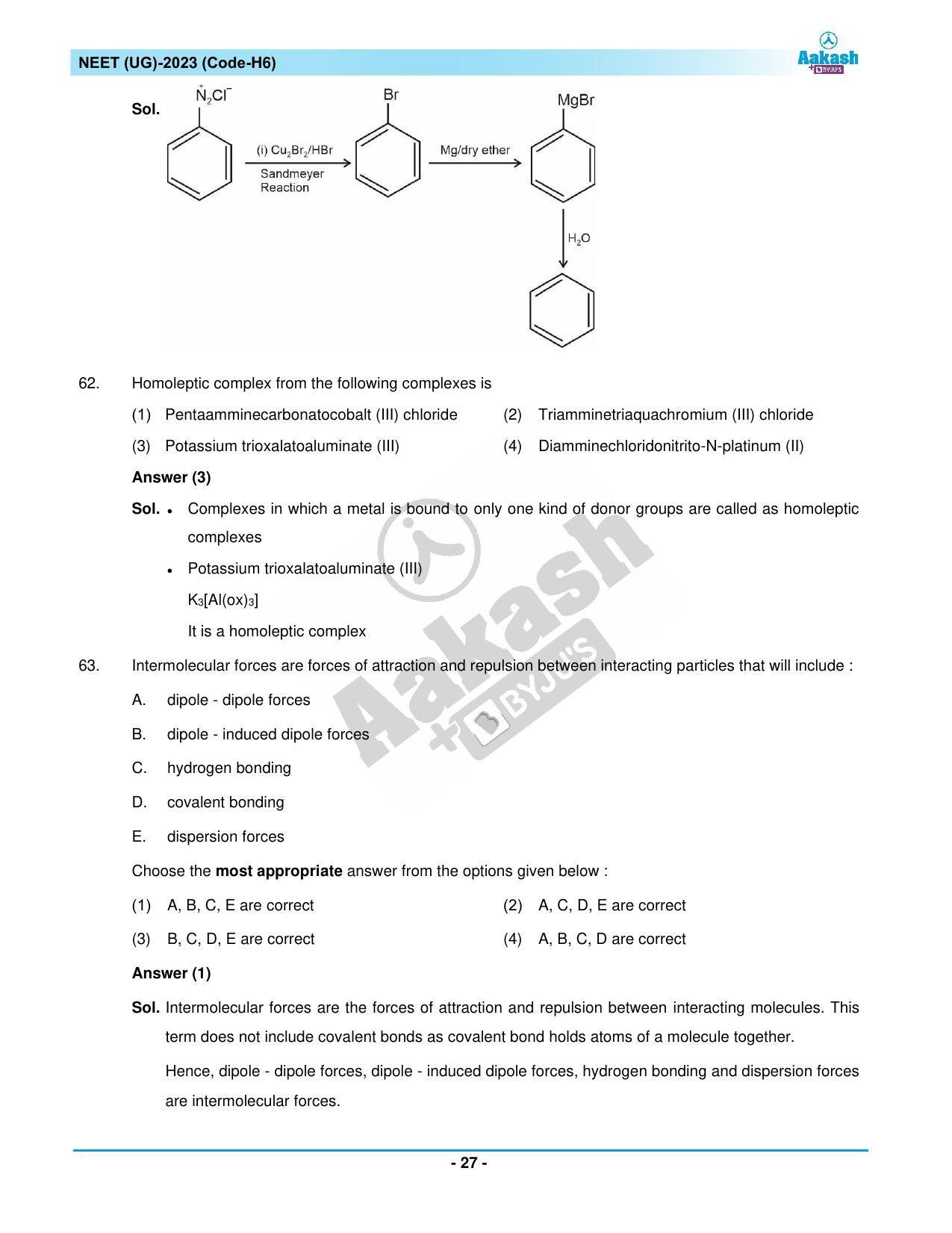 NEET 2023 Question Paper H6 (Aakash Institute) - Page 27