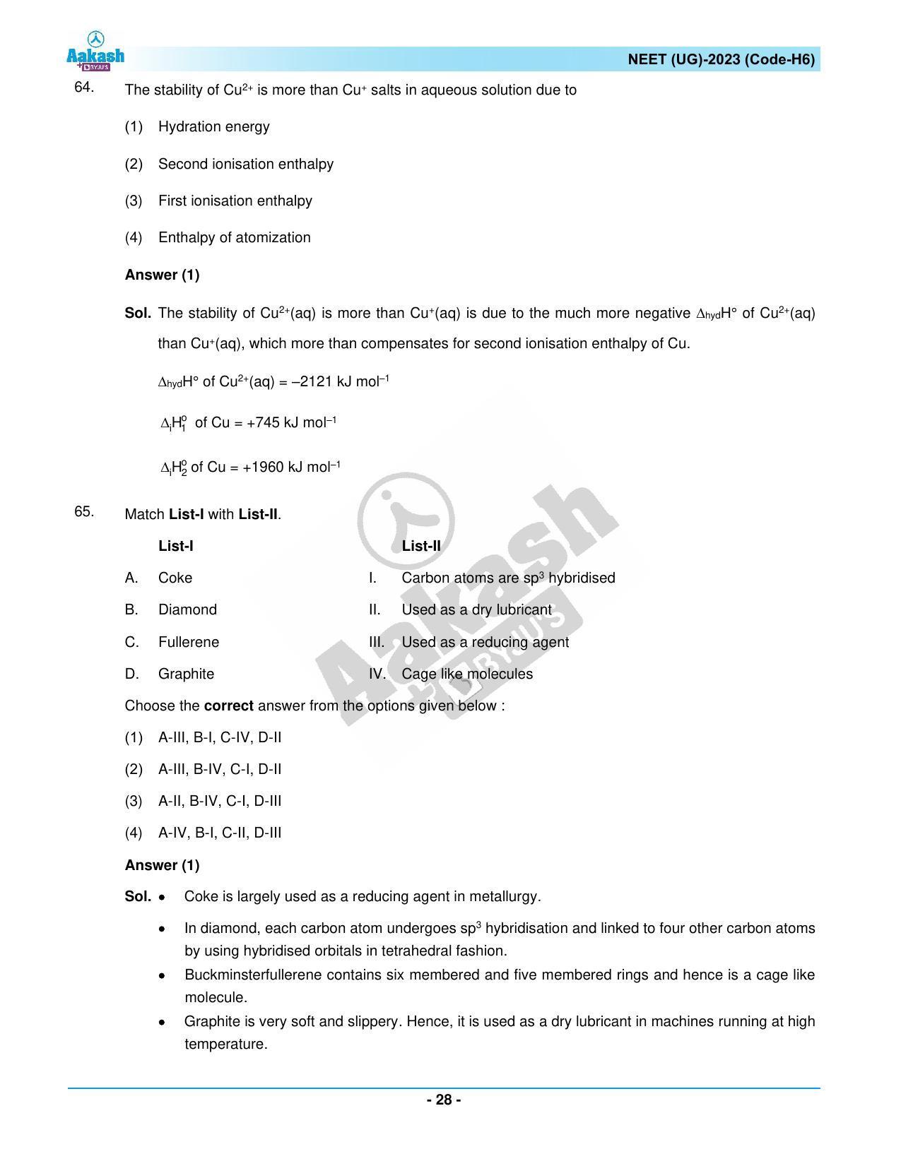 NEET 2023 Question Paper H6 (Aakash Institute) - Page 28