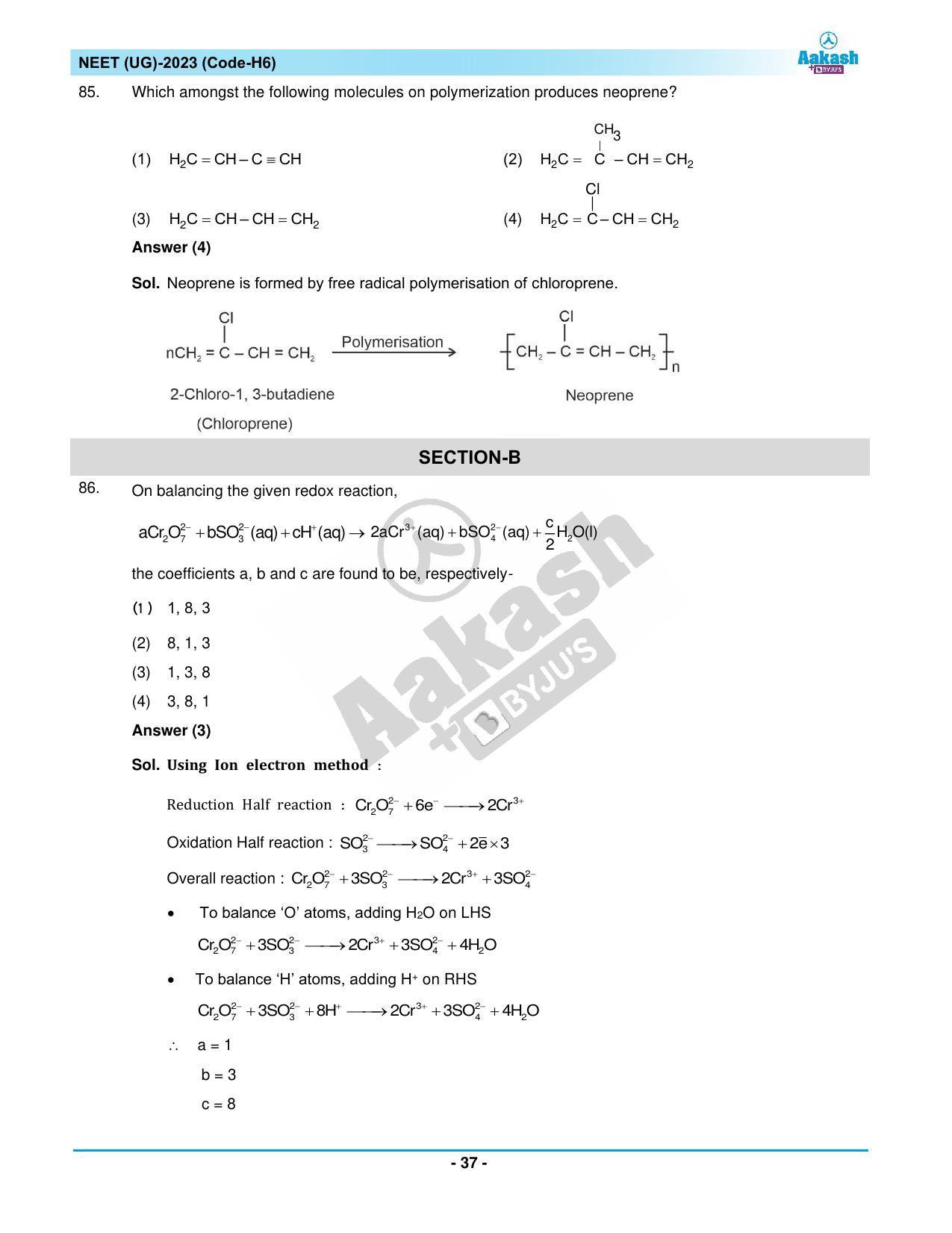 NEET 2023 Question Paper H6 (Aakash Institute) - Page 37