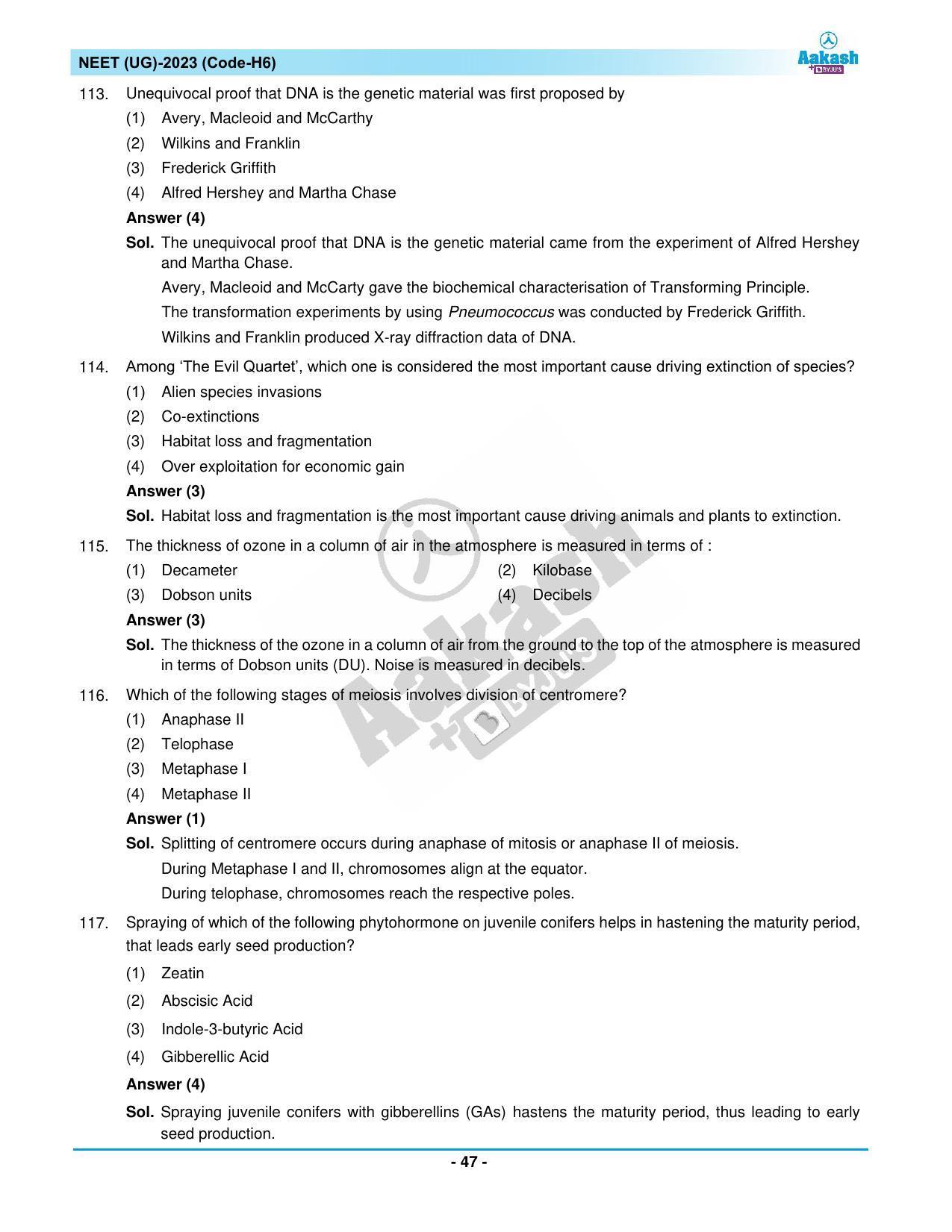 NEET 2023 Question Paper H6 (Aakash Institute) - Page 47
