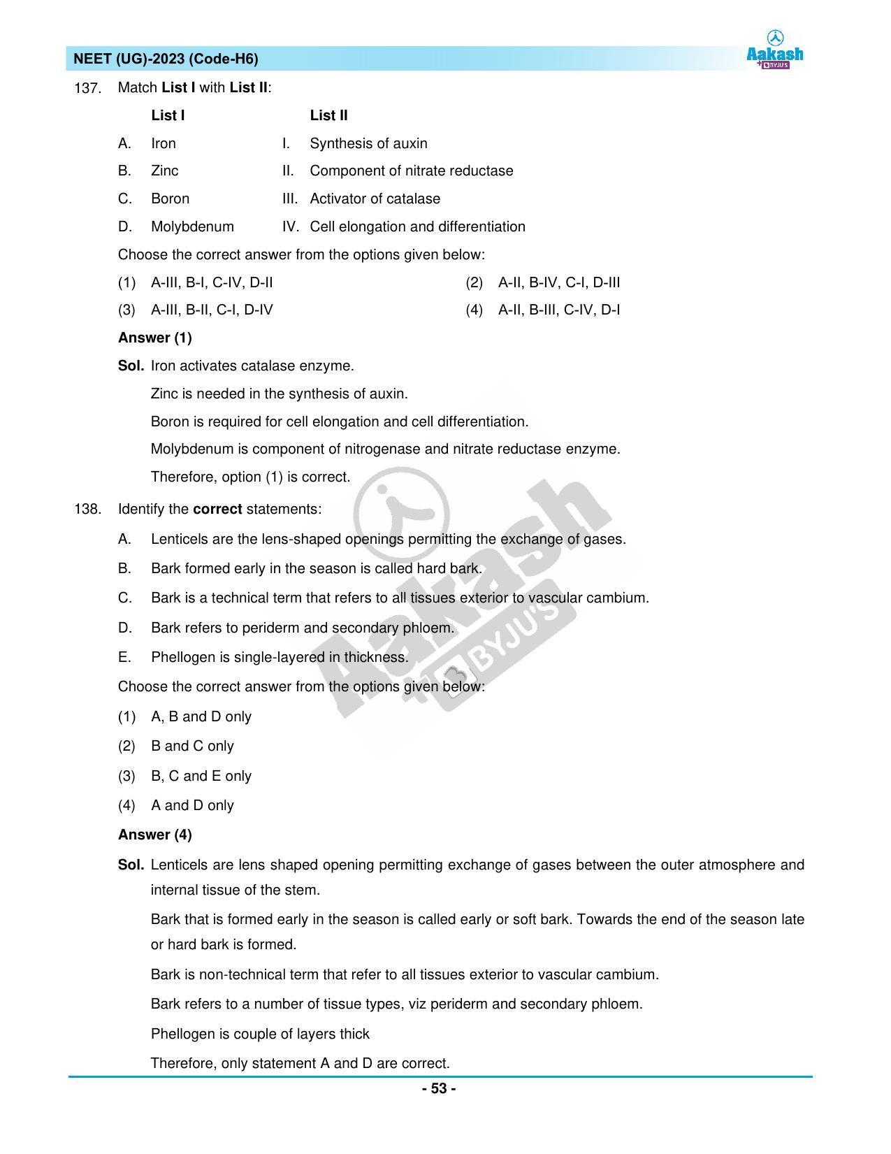 NEET 2023 Question Paper H6 (Aakash Institute) - Page 53