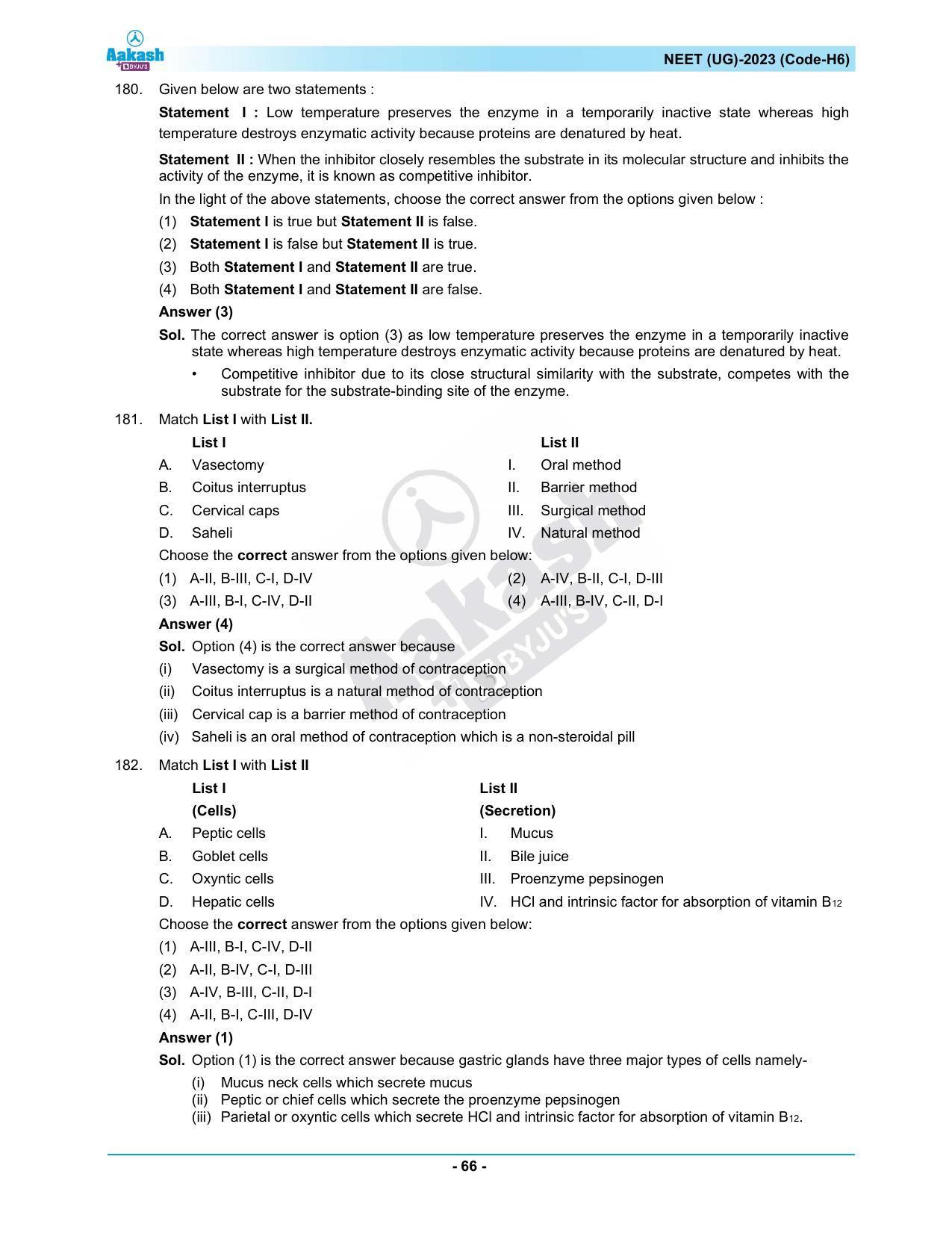 NEET 2023 Question Paper H6 (Aakash Institute) - Page 66