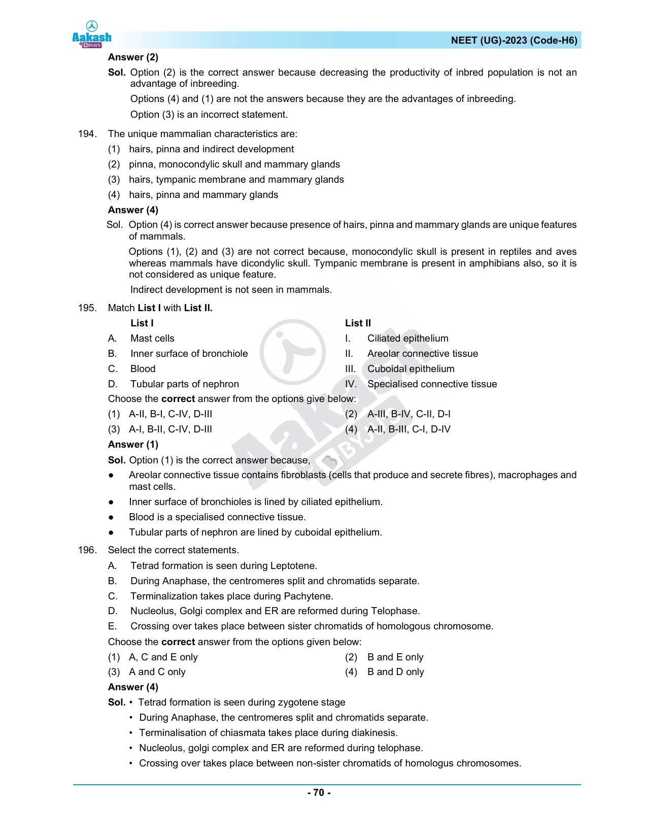 NEET 2023 Question Paper H6 (Aakash Institute) - Page 70