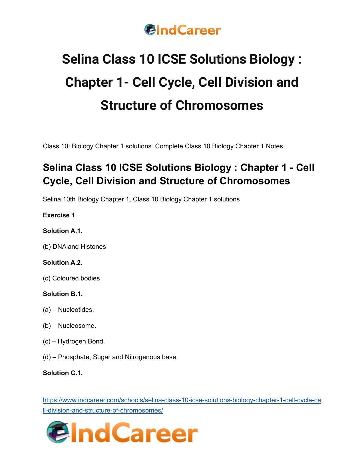 Selina Class 10 ICSE Solutions Biology : Chapter 1- Cell Cycle, Cell Division and Structure of Chromosomes - Page 2