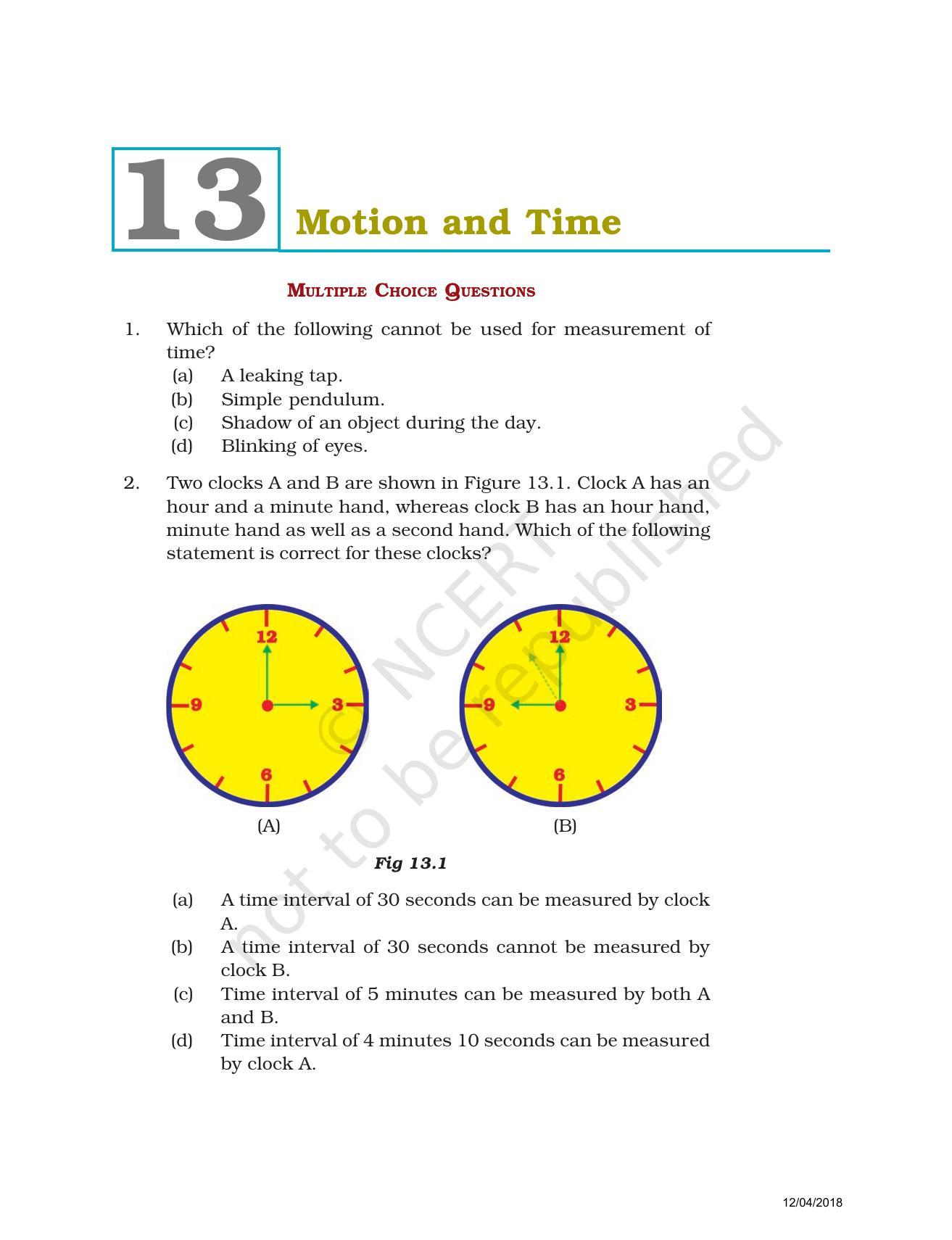 NCERT Exemplar Book for Class 7 Science: Chapter 13-Motion and Time - Page 1