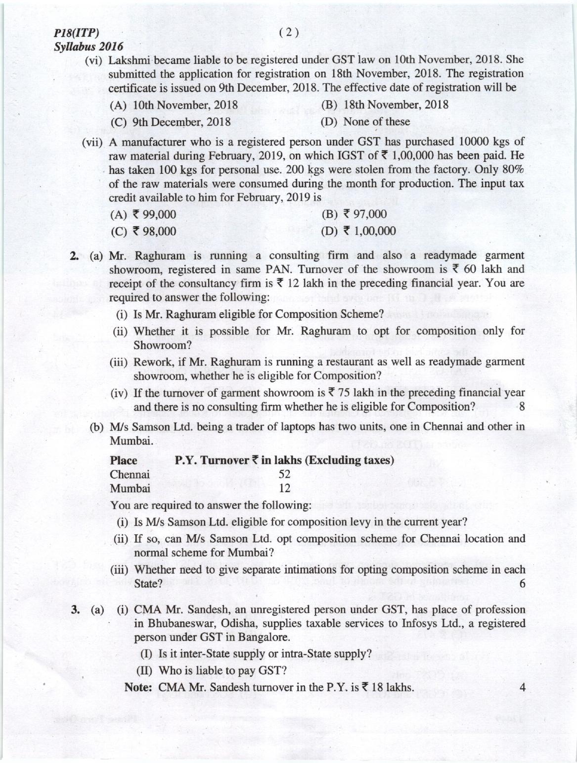 ICMAI June 2019 Indirect Tax Laws and Practise Question Paper (Final)  - Page 2