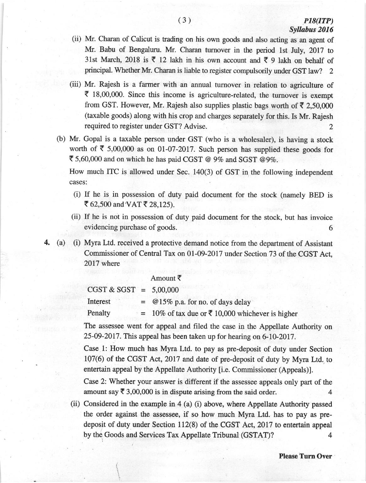 ICMAI June 2019 Indirect Tax Laws and Practise Question Paper (Final)  - Page 3