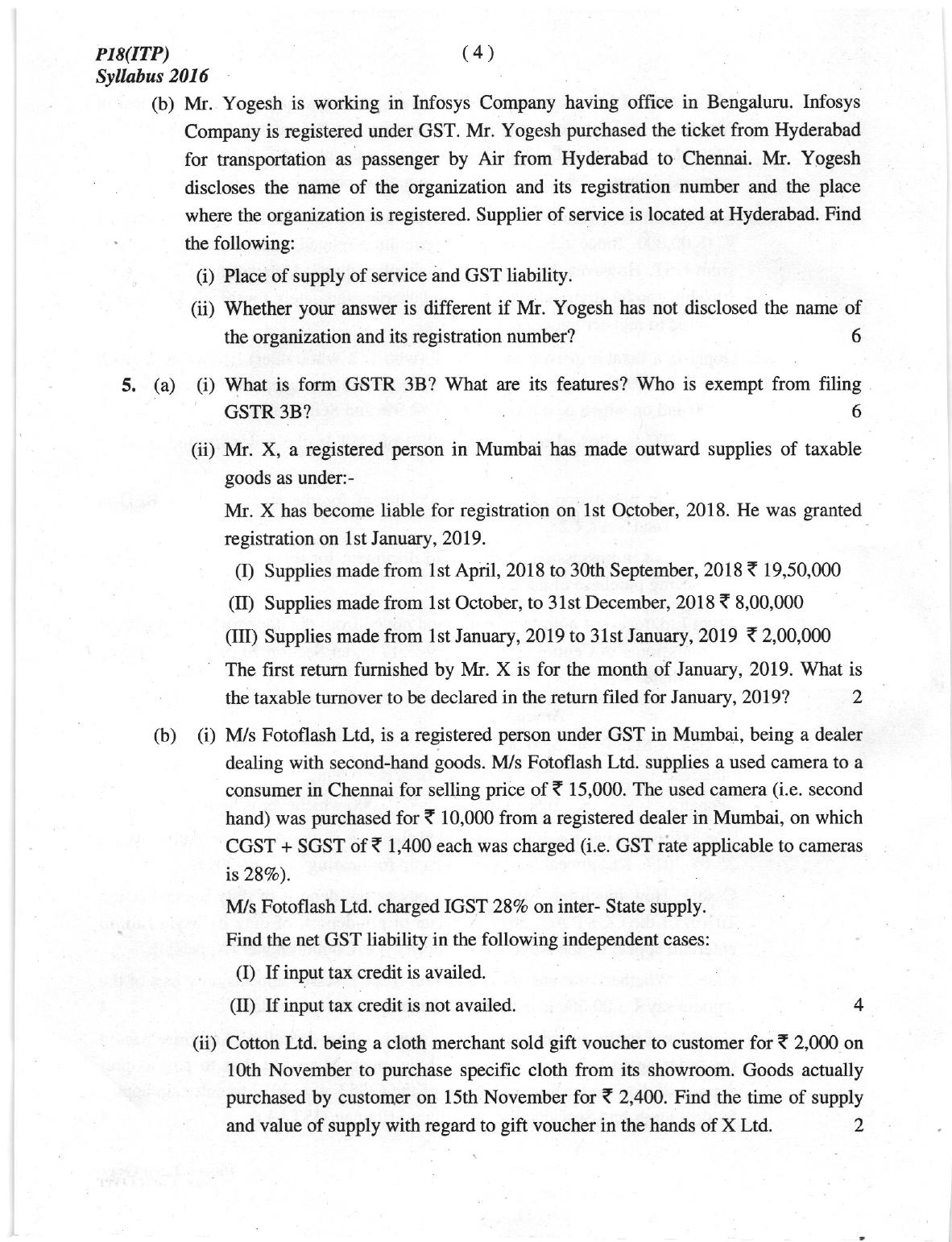 ICMAI June 2019 Indirect Tax Laws and Practise Question Paper (Final)  - Page 4