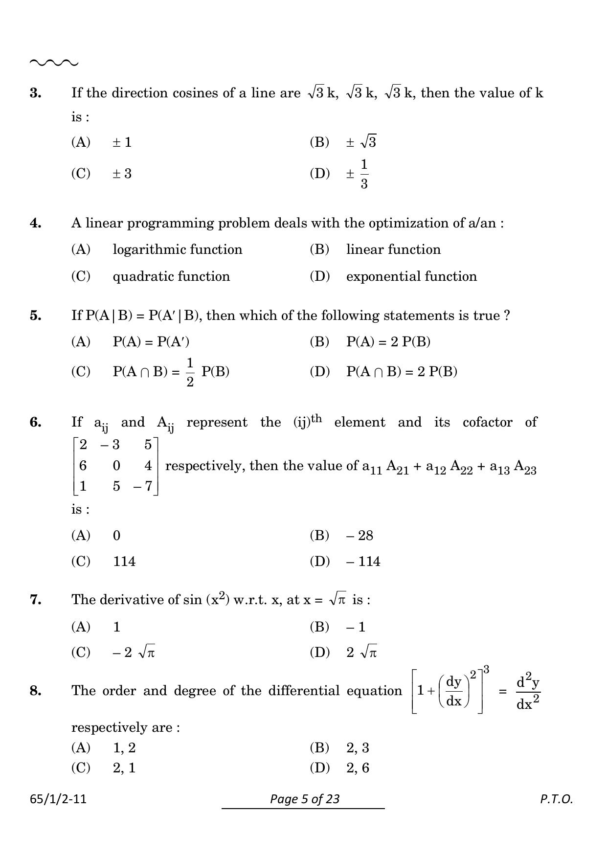 CBSE Class 12 65-1-2 Mathematics 2024 Question Paper - Page 5