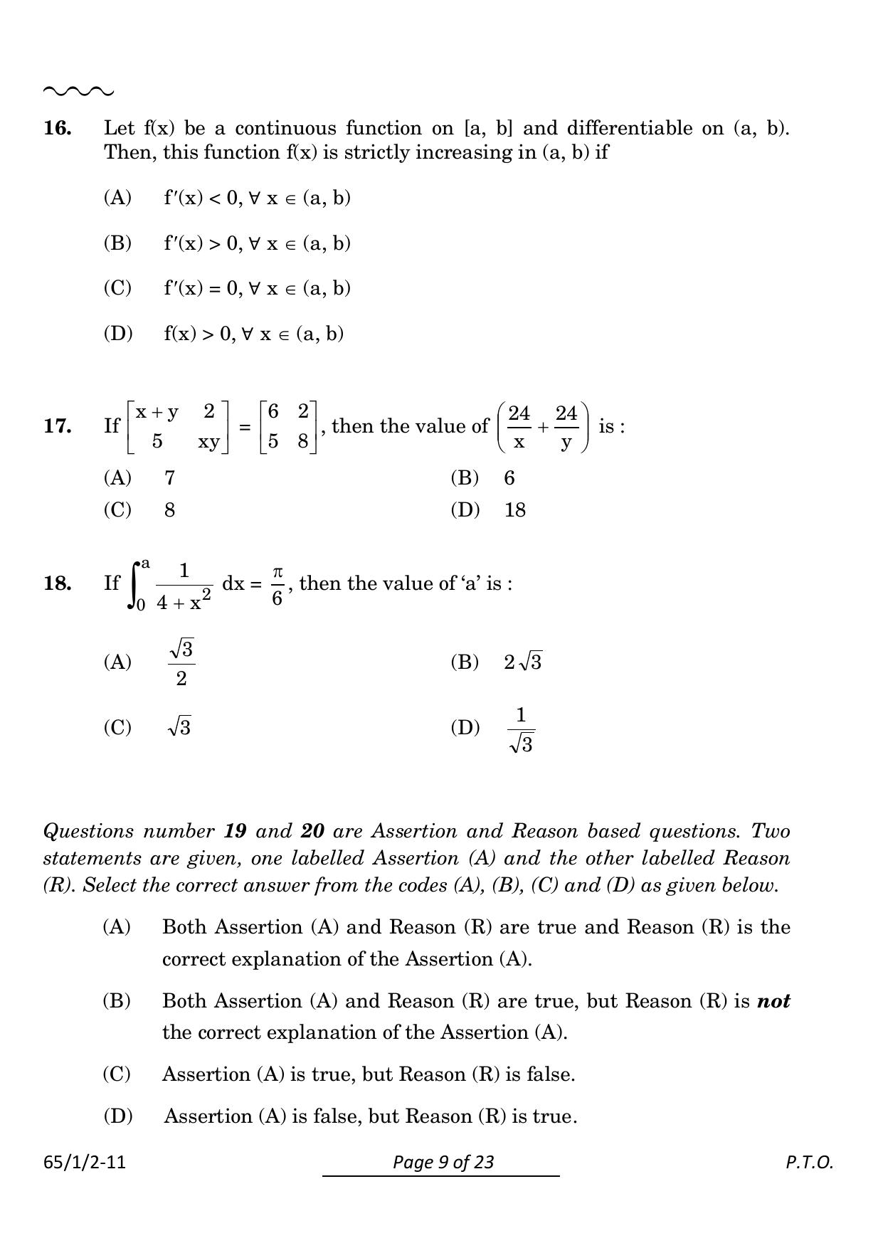 CBSE Class 12 65-1-2 Mathematics 2024 Question Paper - Page 9