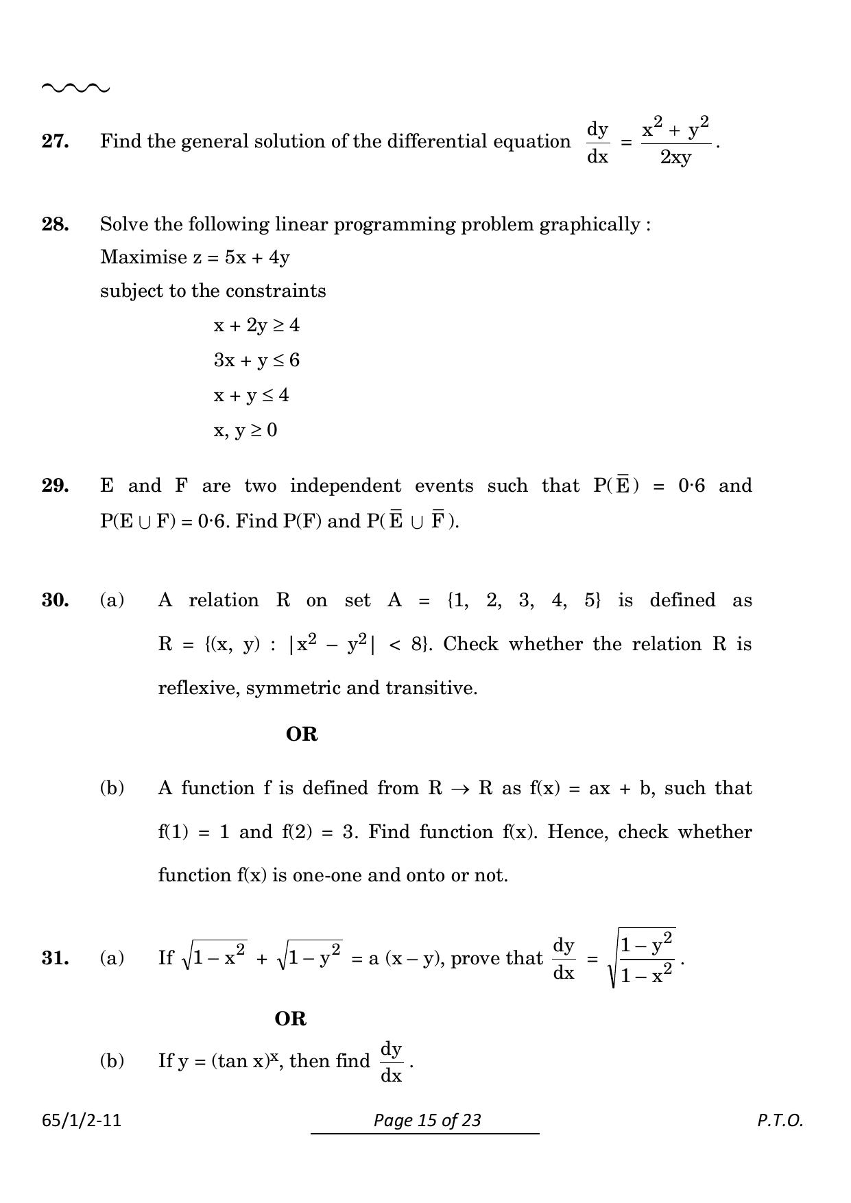CBSE Class 12 65-1-2 Mathematics 2024 Question Paper - Page 15