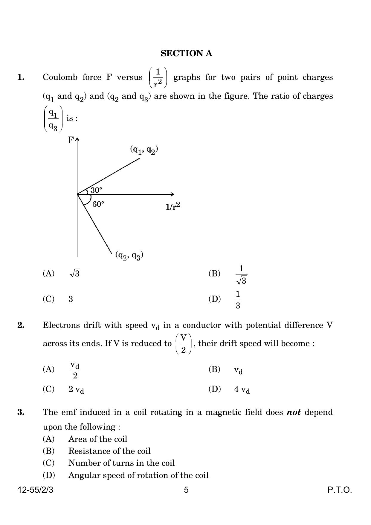 CBSE Class 12 55-2-3 Physics 2024 Question Paper - Page 5