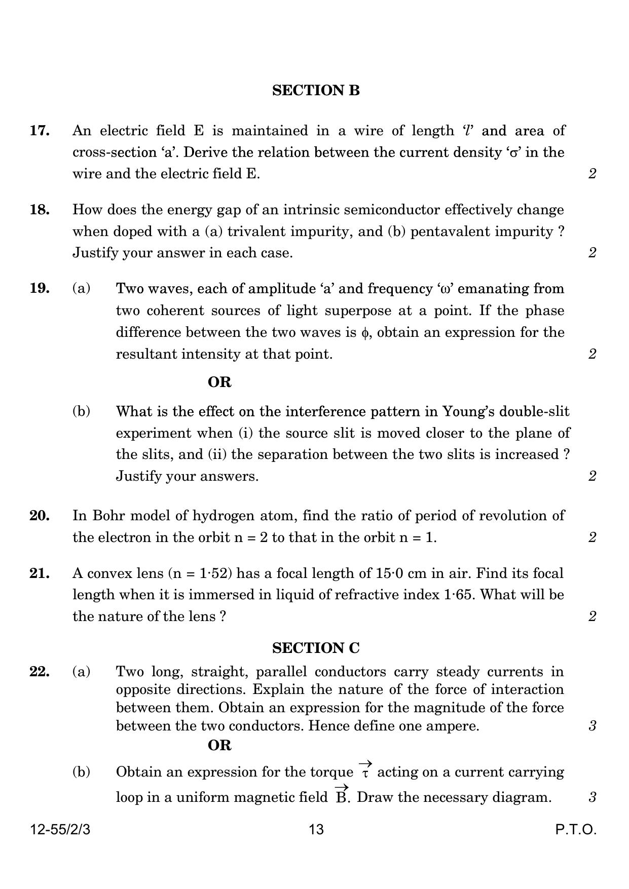 CBSE Class 12 55-2-3 Physics 2024 Question Paper - Page 13
