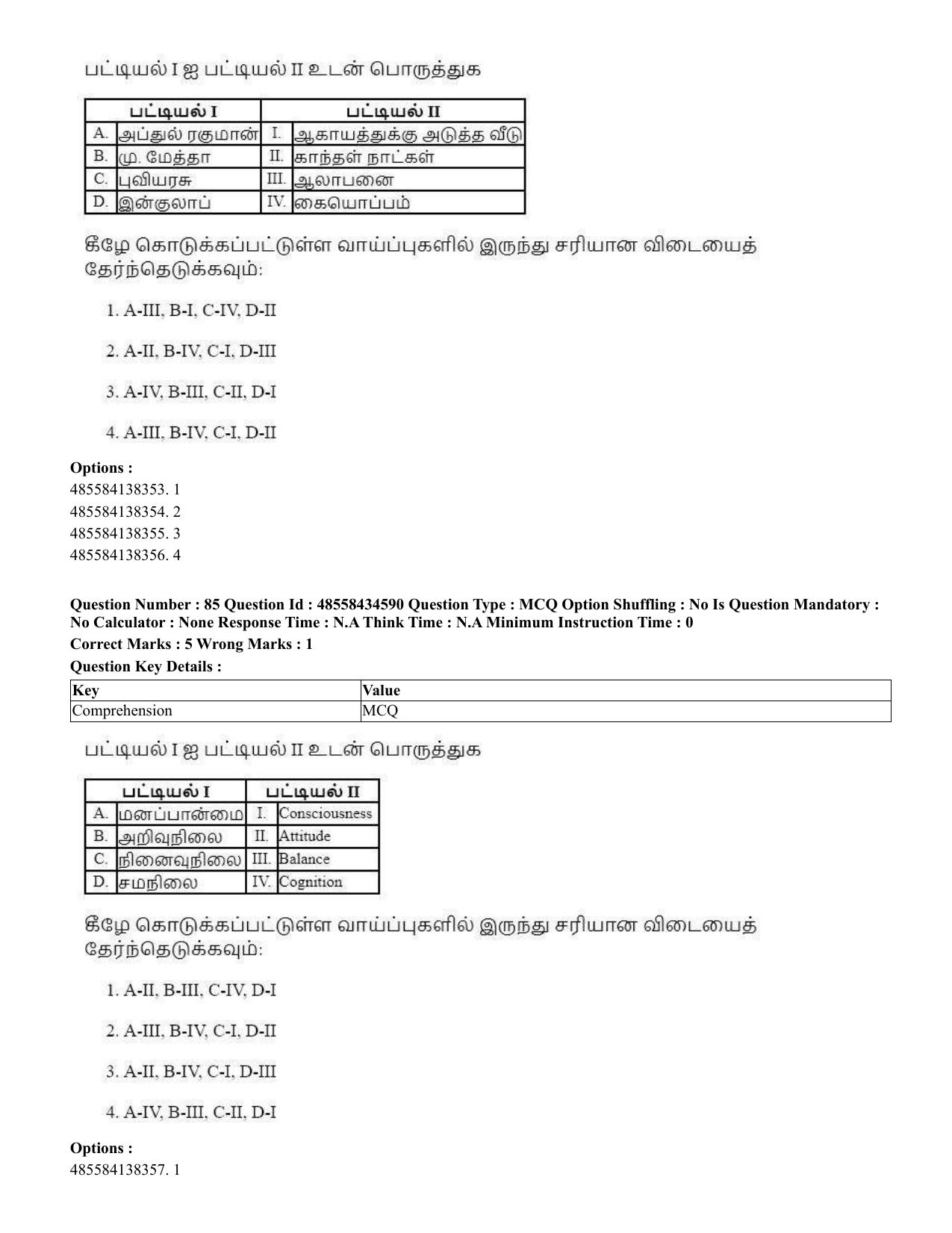 CUET 2023 English Tamil Shift 3 Question Paper - 18 June 2023 - Page 67