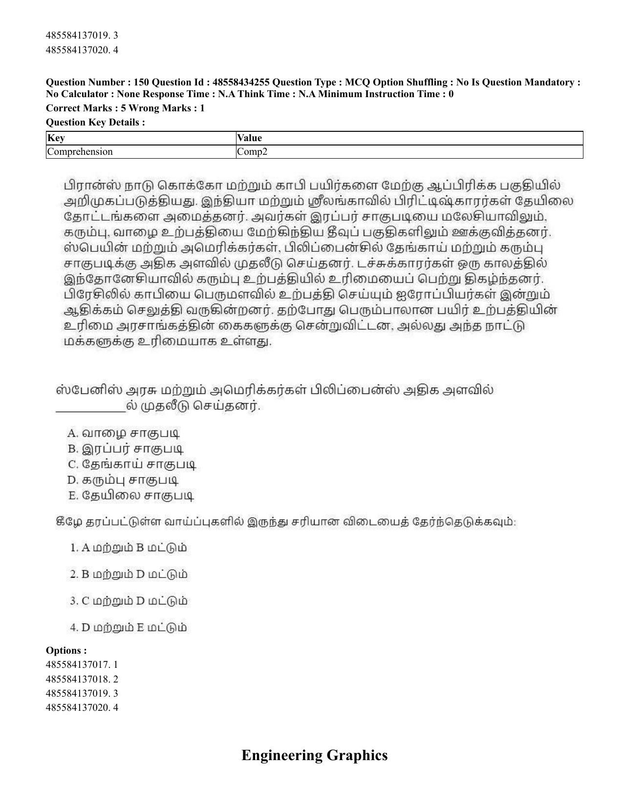 CUET 2023 English Tamil Shift 3 Question Paper - 18 June 2023 - Page 133