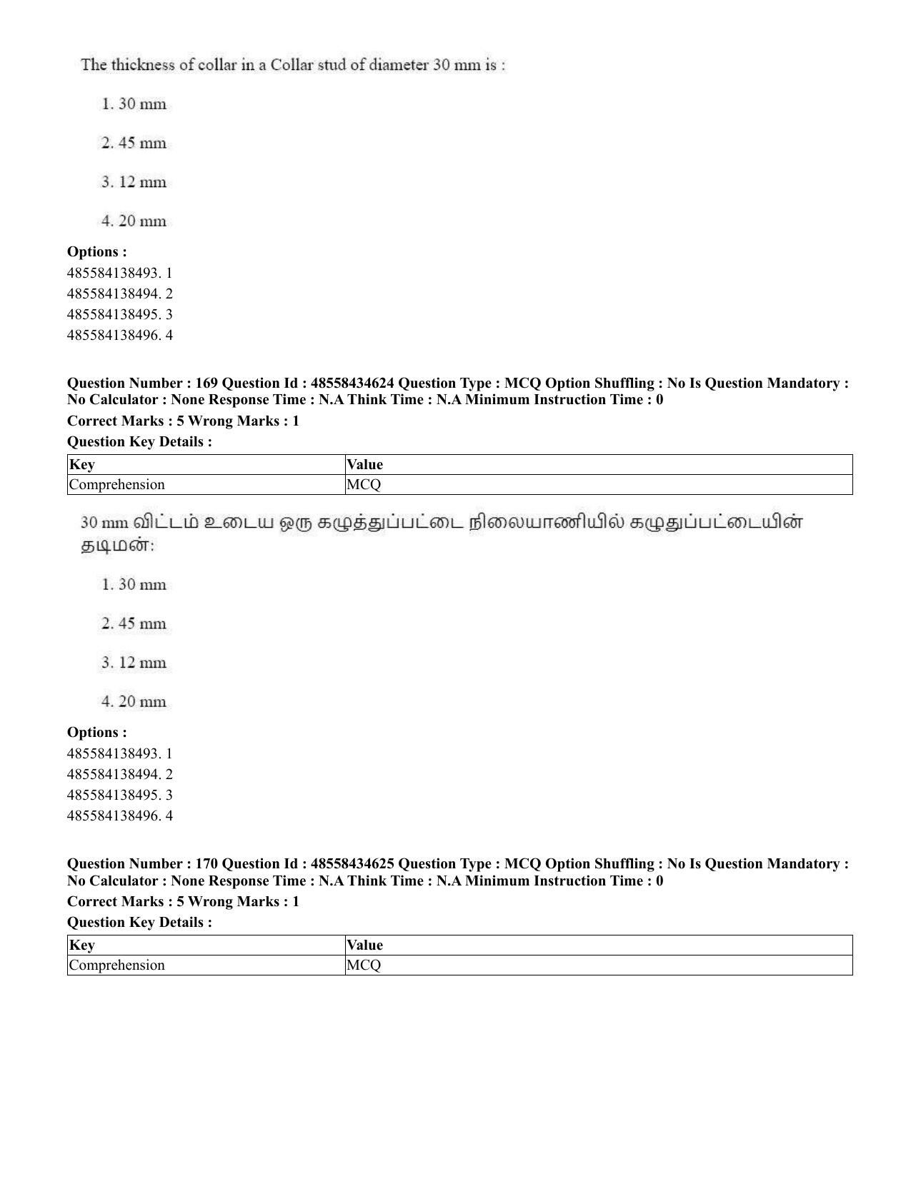 CUET 2023 English Tamil Shift 3 Question Paper - 18 June 2023 - Page 157