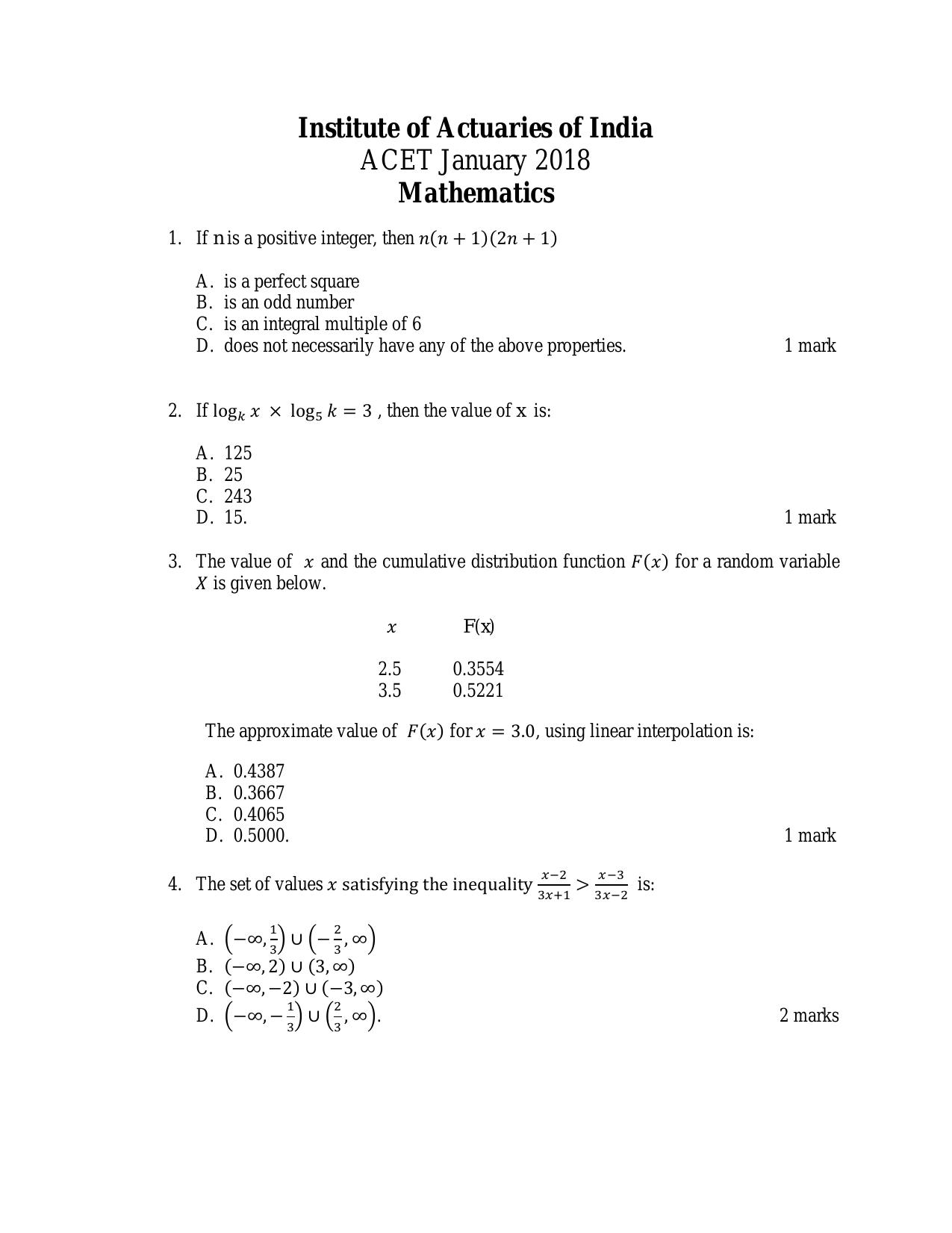 ACETJanuary 2018 Question Papers - Page 1