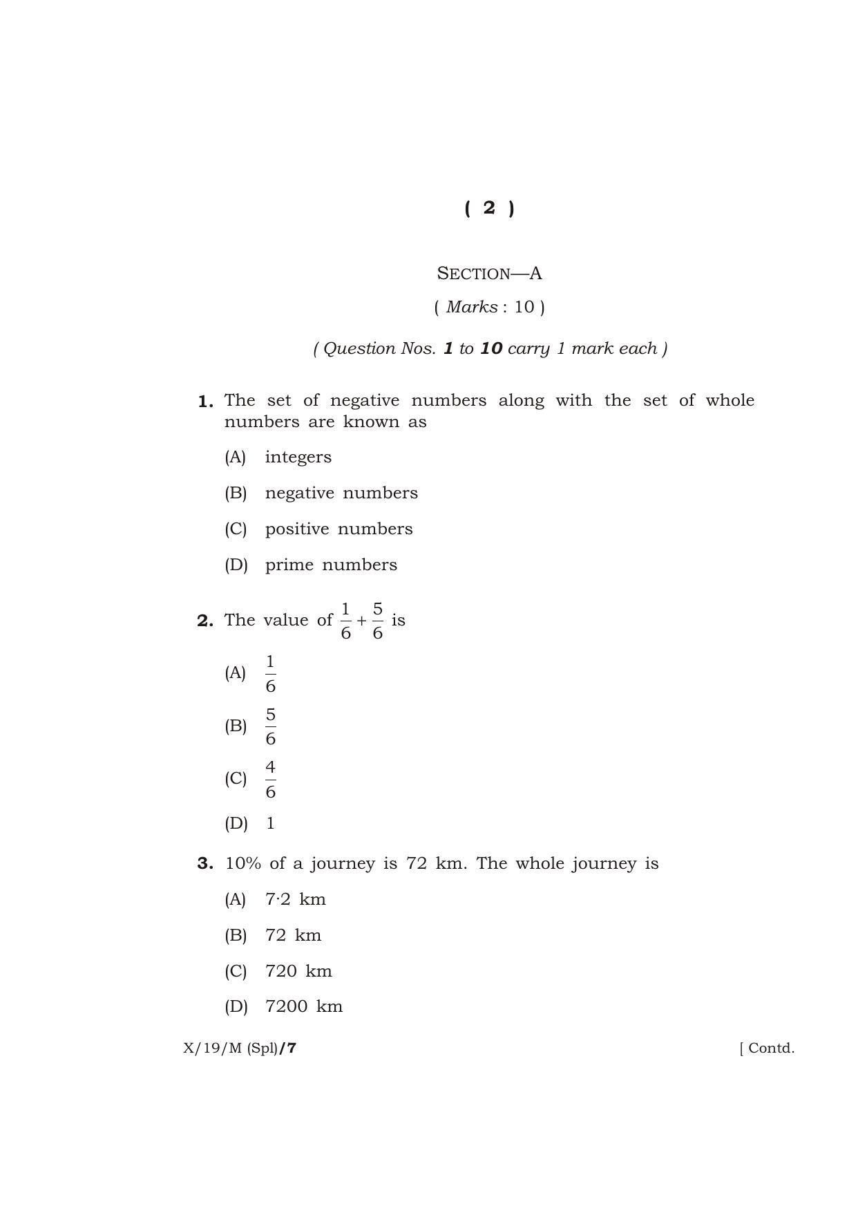 Meghalaya Board (MBOSE) Class 10 MATHEMATICS ( Special ) 2019 Question Paper - Page 2