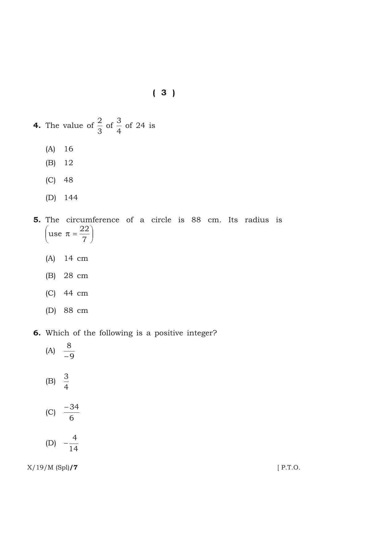 Meghalaya Board (MBOSE) Class 10 MATHEMATICS ( Special ) 2019 Question Paper - Page 3