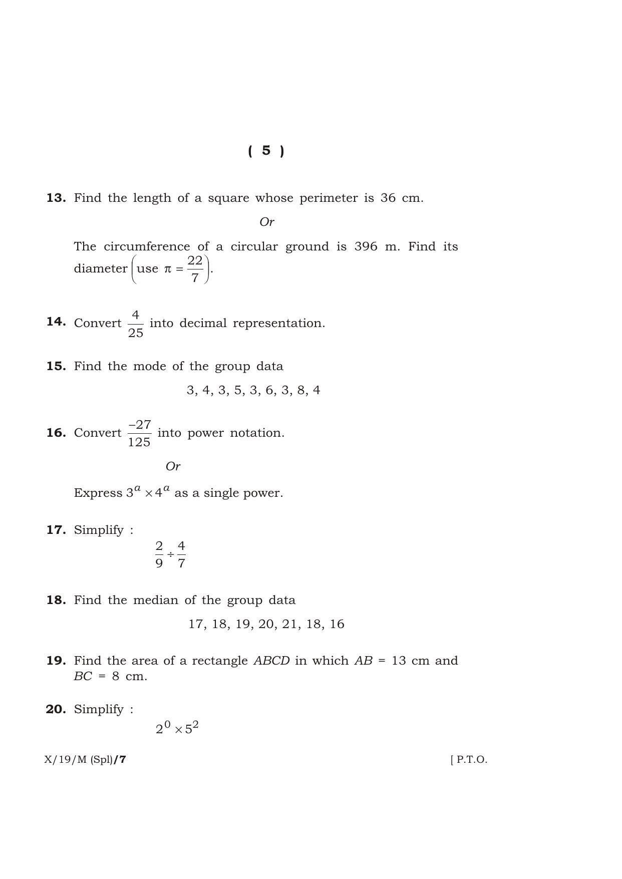 Meghalaya Board (MBOSE) Class 10 MATHEMATICS ( Special ) 2019 Question Paper - Page 5