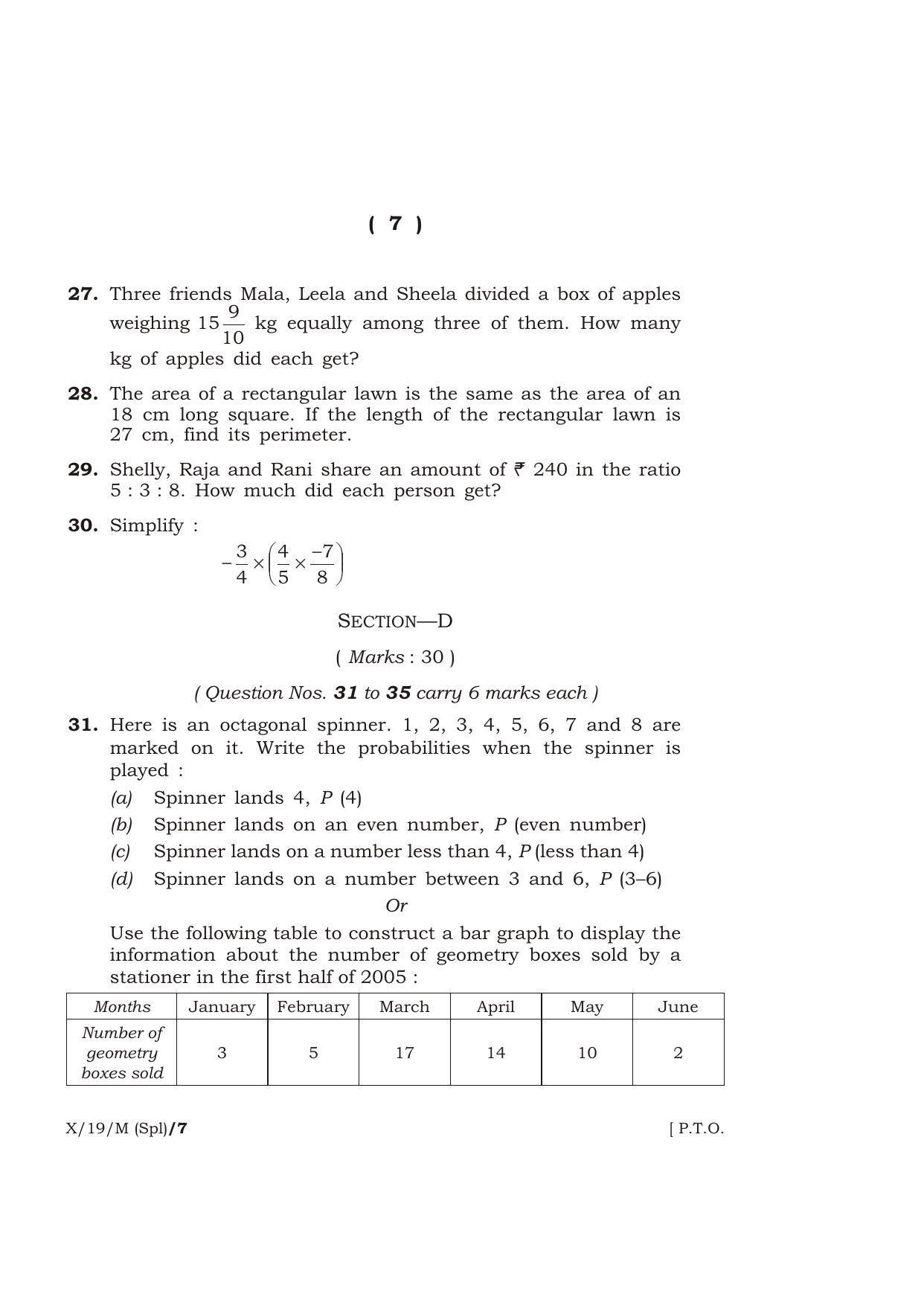 Meghalaya Board (MBOSE) Class 10 MATHEMATICS ( Special ) 2019 Question Paper - Page 7