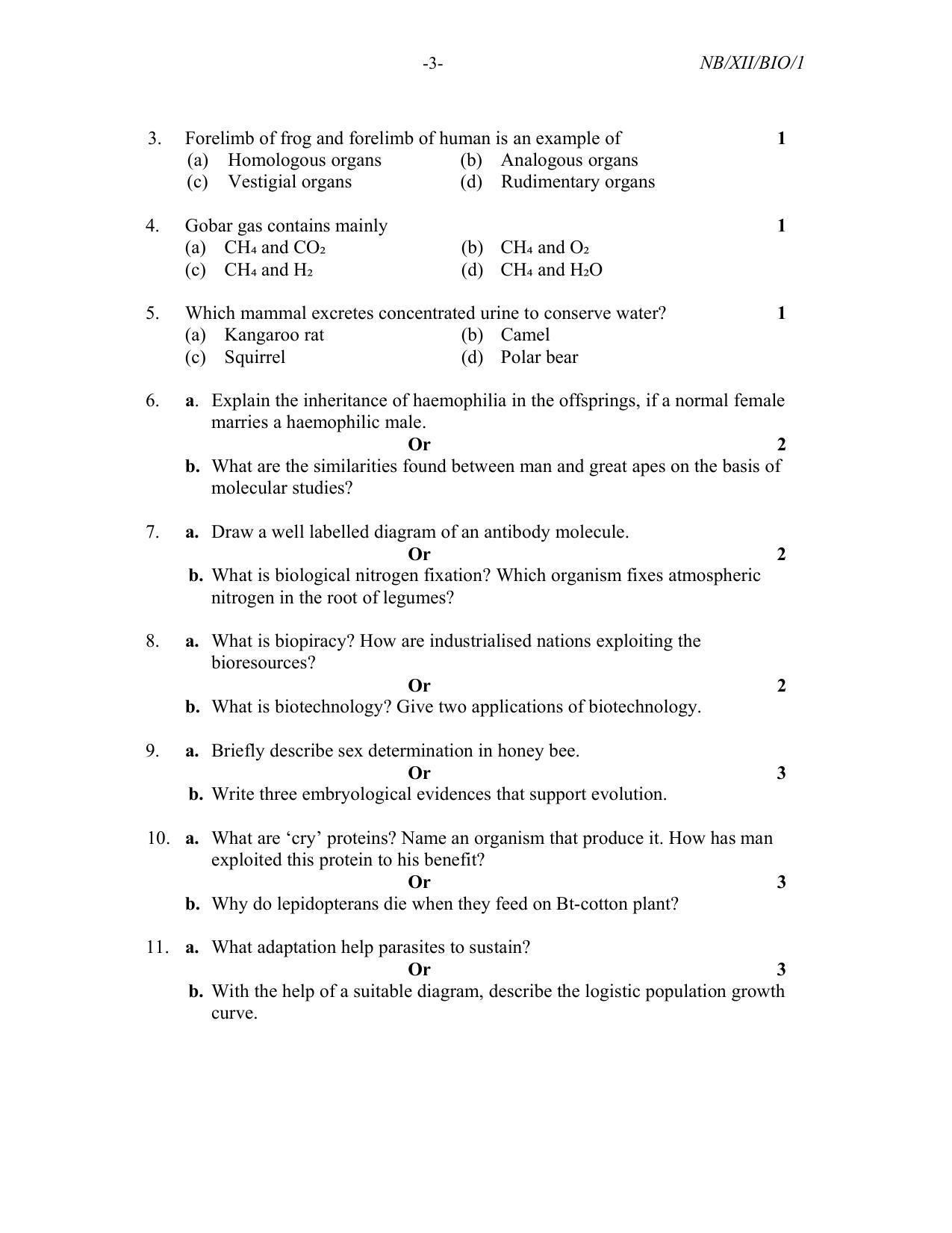 Nagaland Board Class 12 Biology 2022 Question Paper - Page 3