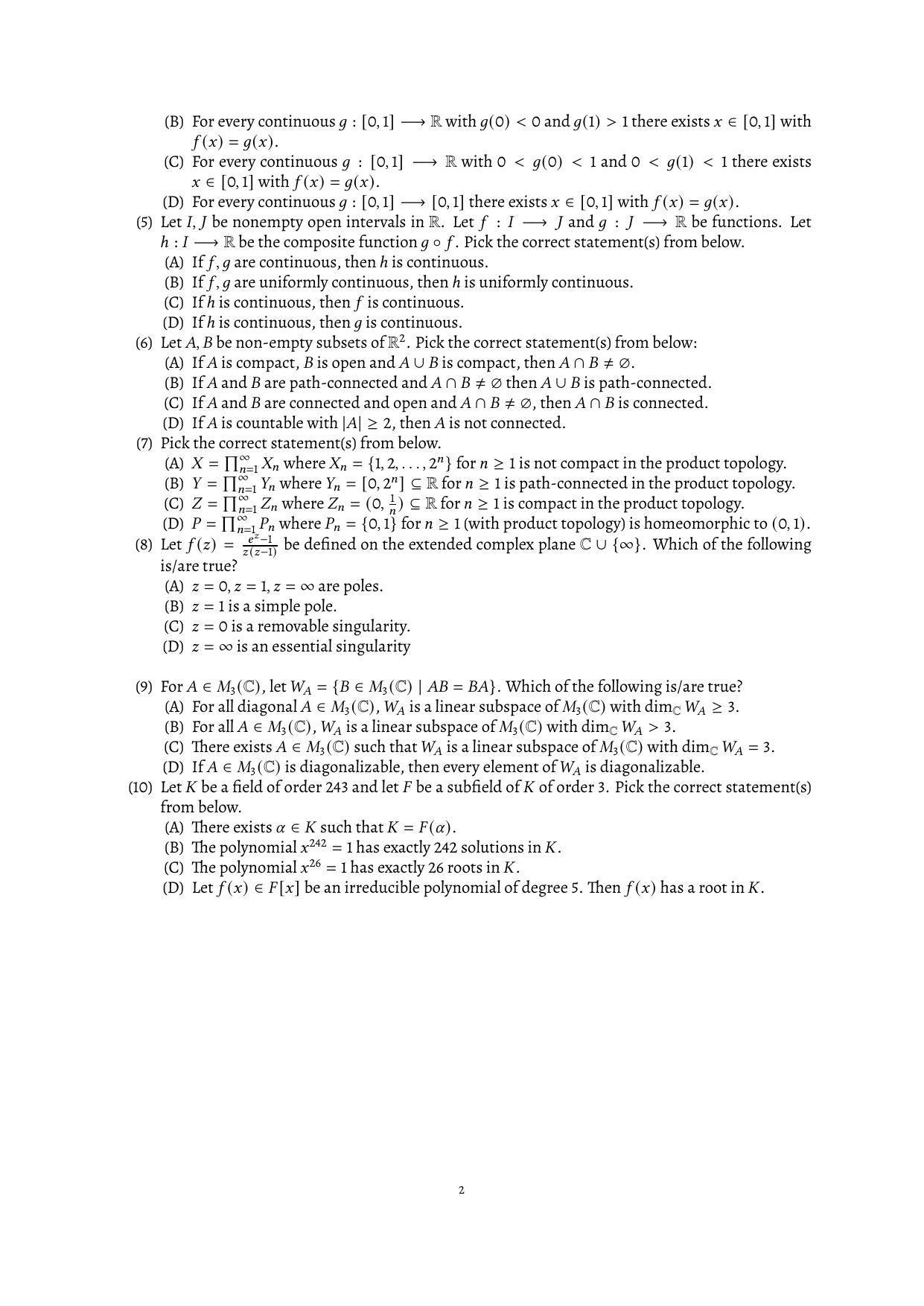 CMI Entrance Exam 2021 Question Paper MSc/PhD Mathematics - Page 2