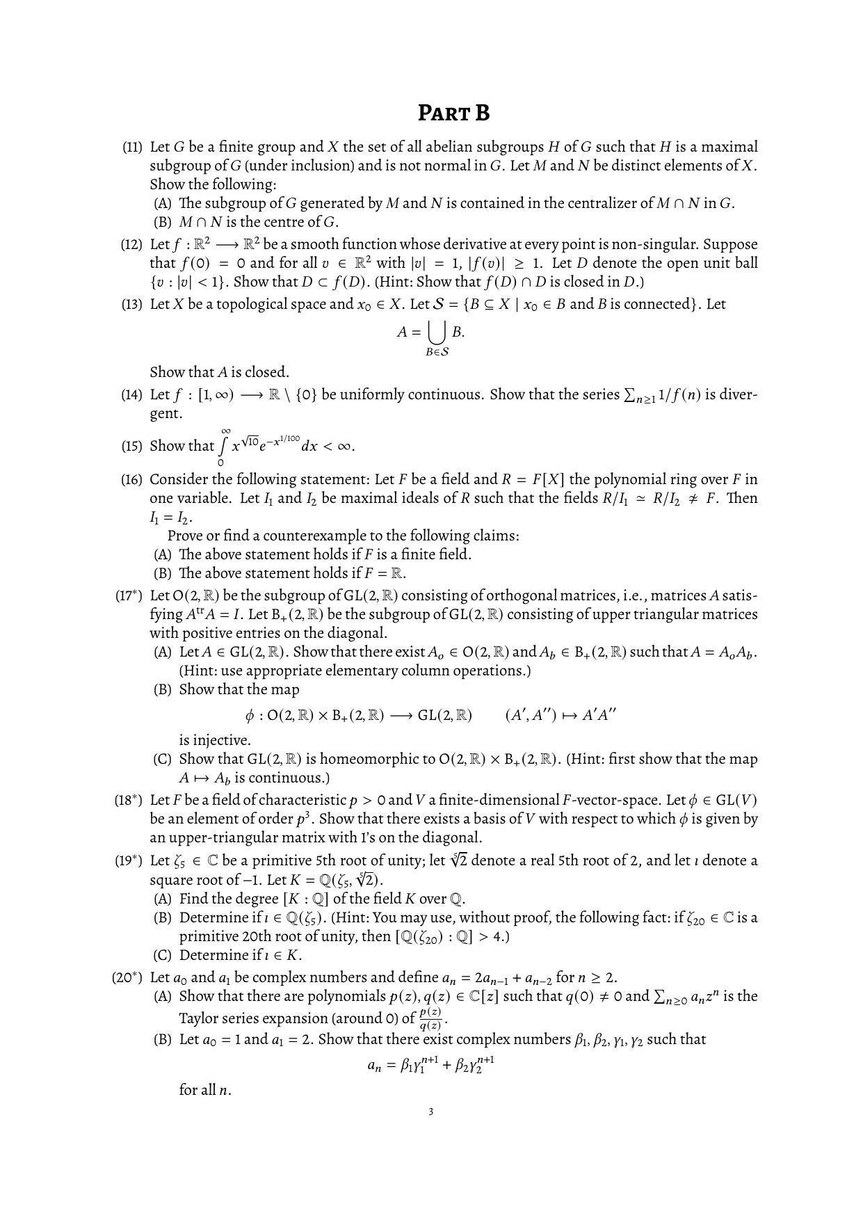 CMI Entrance Exam 2021 Question Paper MSc/PhD Mathematics - Page 3